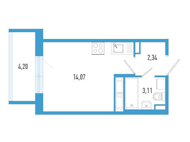 Планировка: Студия 20.78 м² в новостройке Аэросити