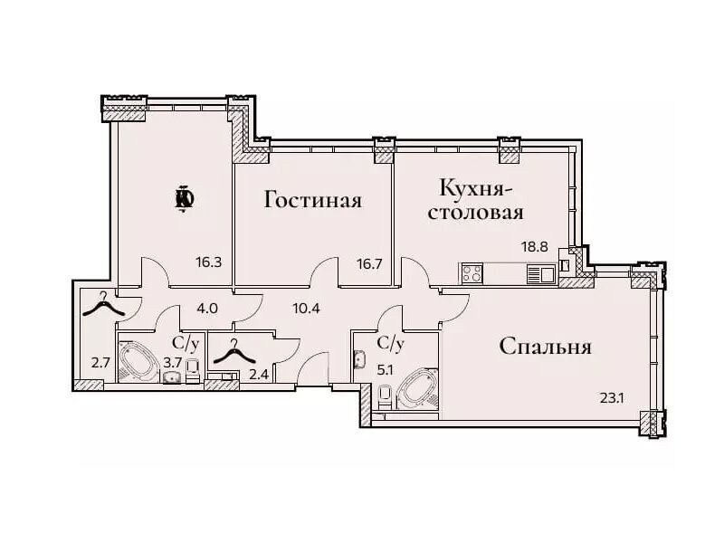 Планировка: 2-комн. квартира 103.80 м² в новостройке Фулл Хаус