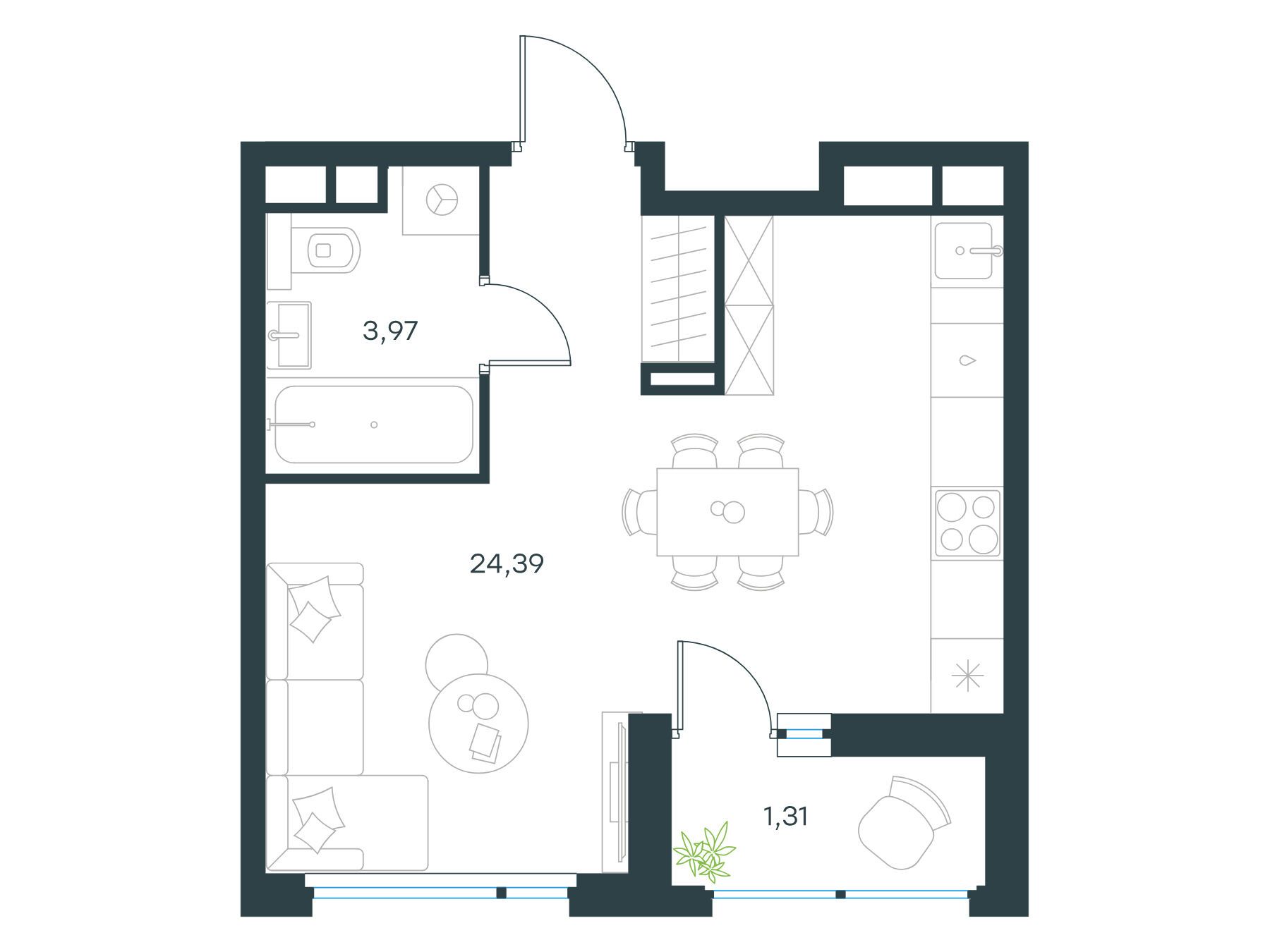 Планировка: Студия 29.10 м² в новостройке Левел Лесной