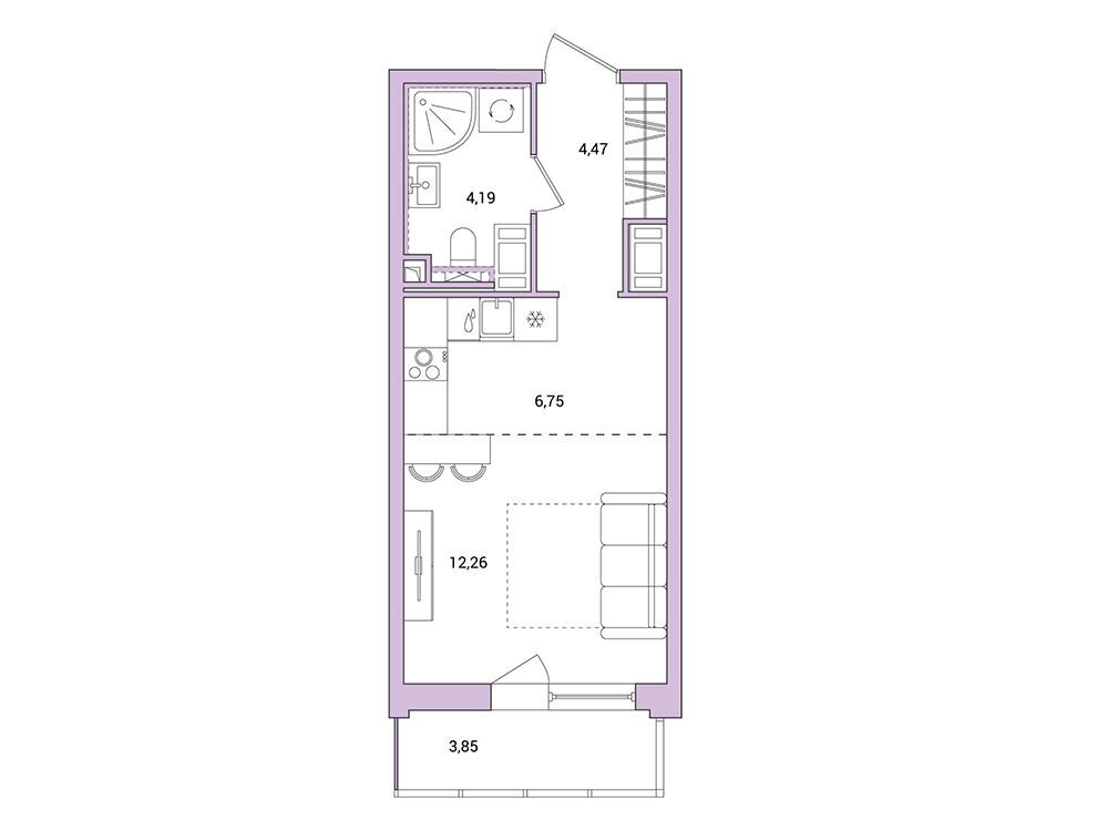 Планировка: Студия 28.83 м² в новостройке Окла