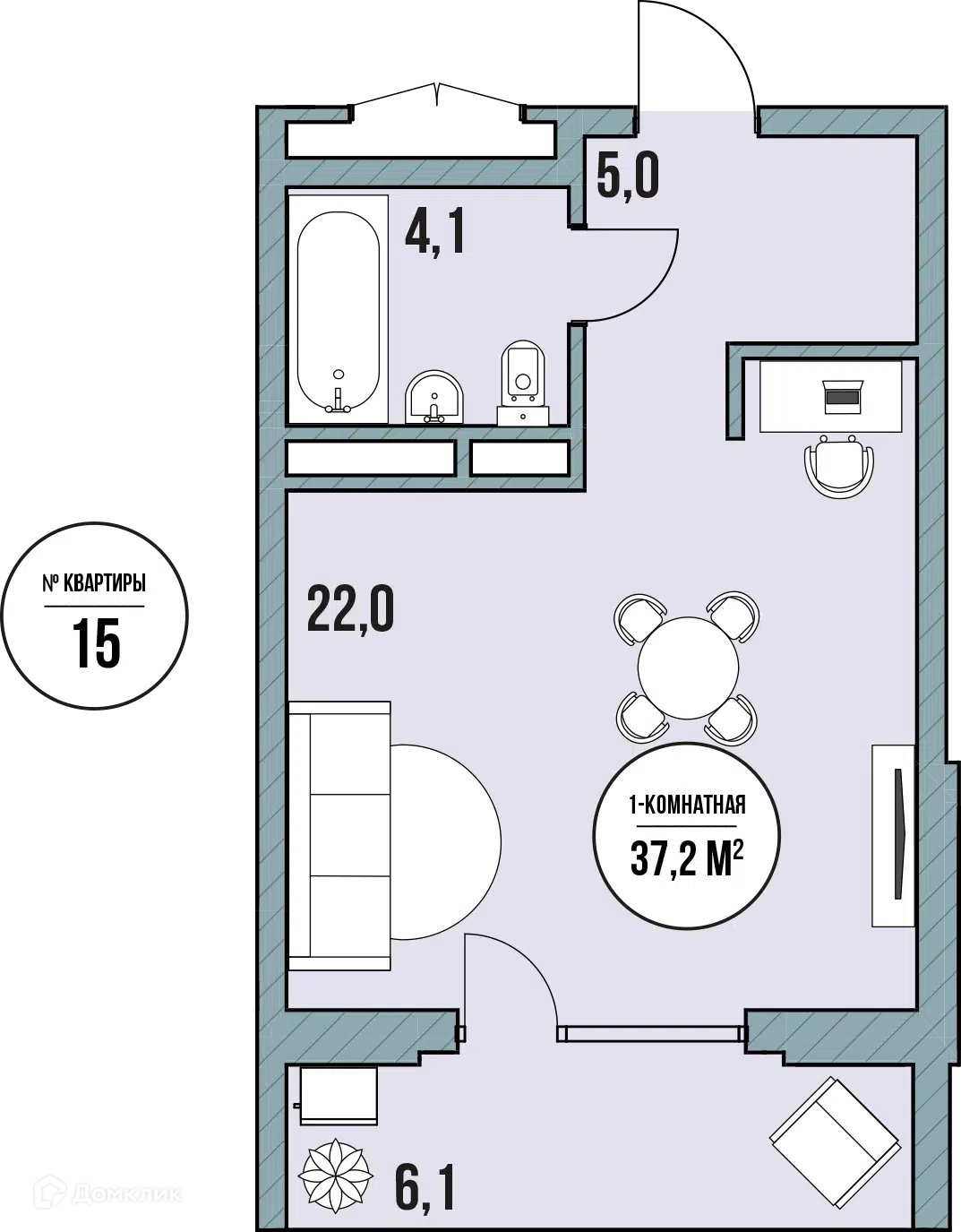 Планировка: Студия 37.20 м² в новостройке МореТут