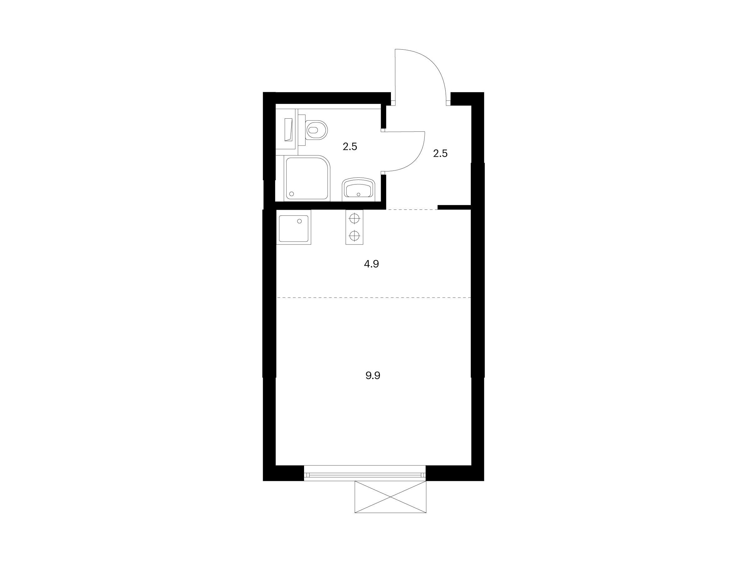 Планировка: Студия 19.80 м² в новостройке ЖК Кузьминский лес