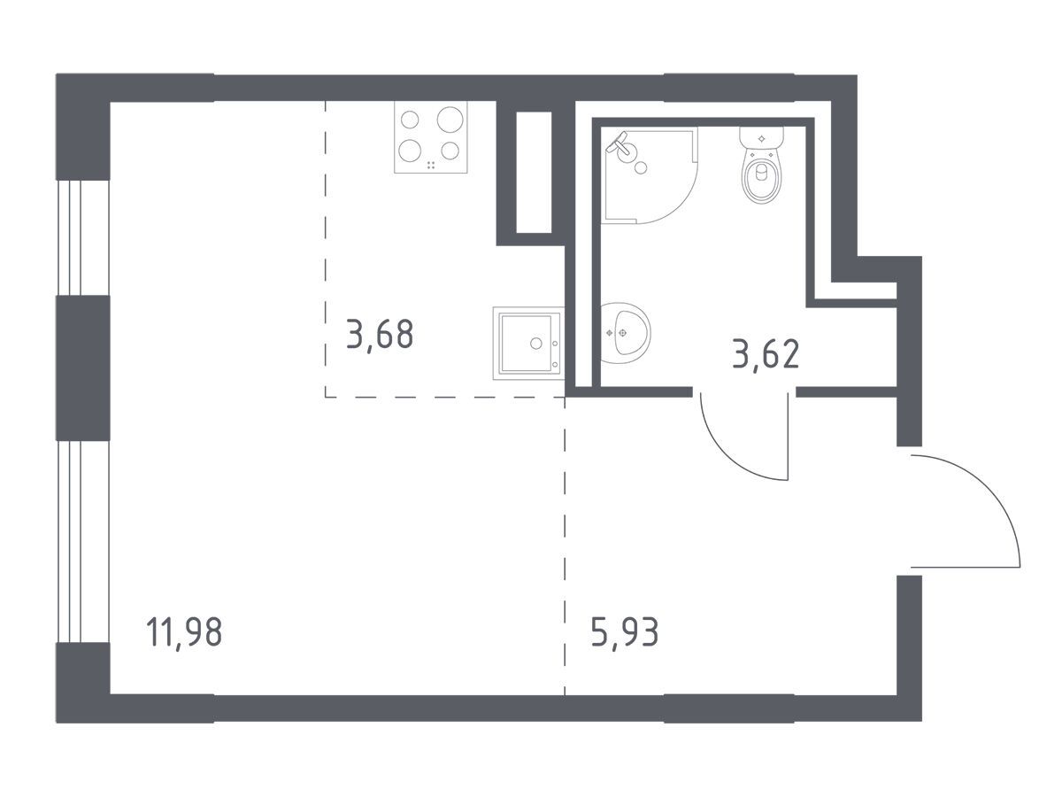 Планировка: Студия 25.21 м² в новостройке Лаголово