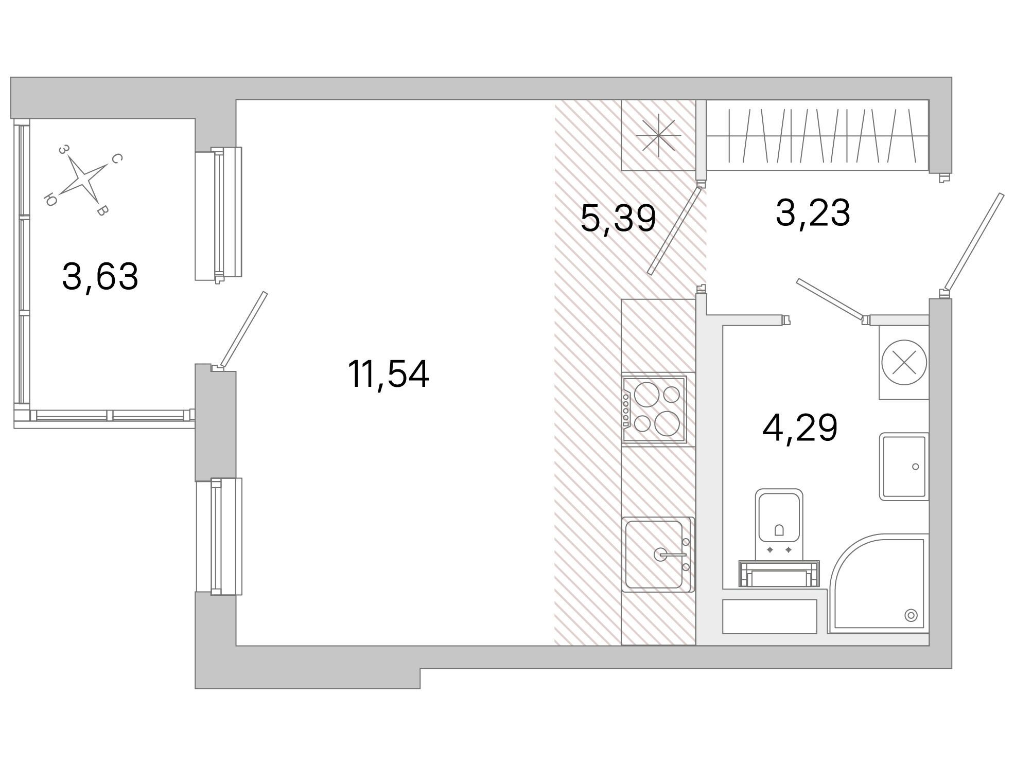 Планировка: Студия 24.45 м² в новостройке Югтаун