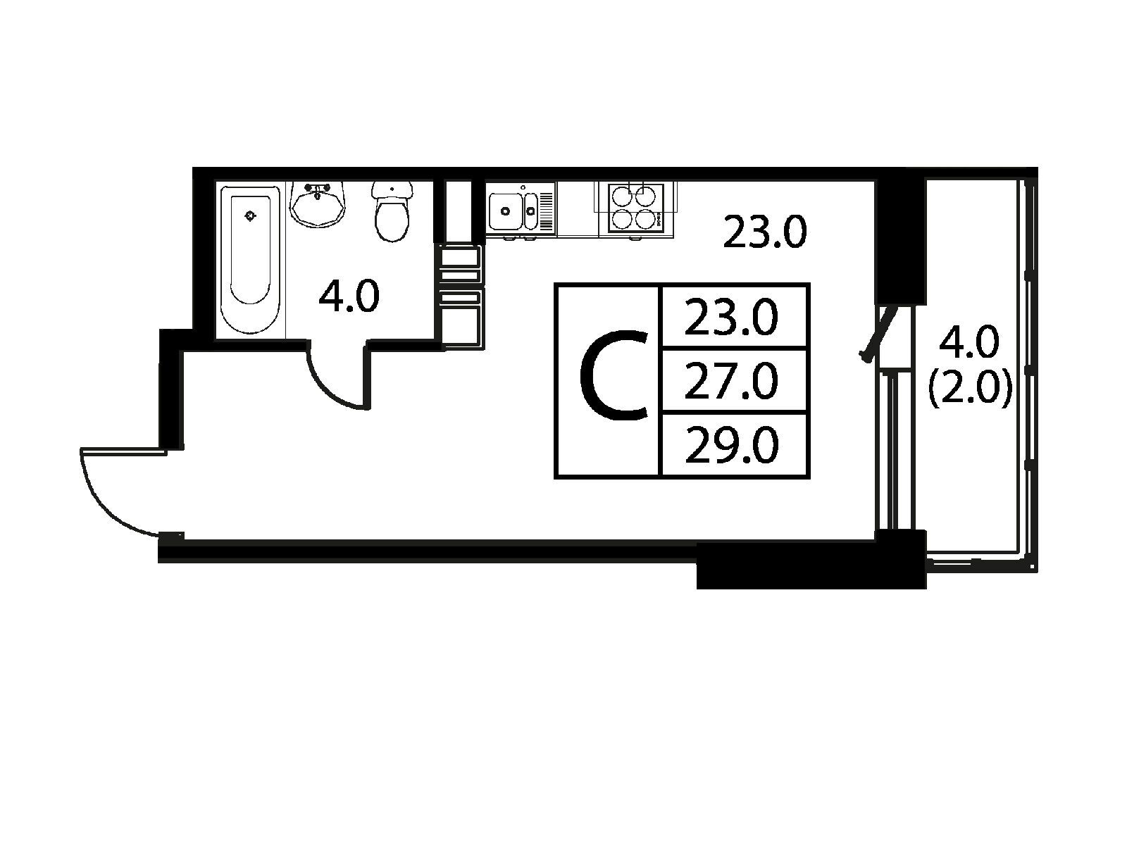 Планировка: Студия 29.00 м² в новостройке Космос