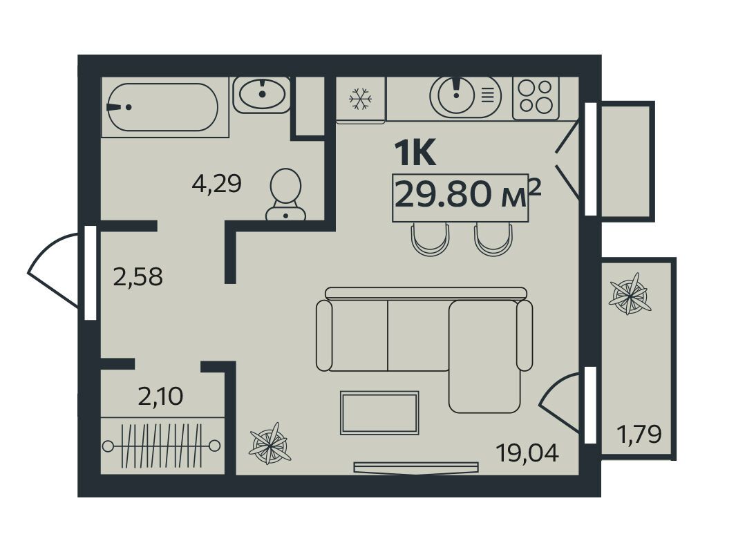 Планировка: Студия 29.80 м² в новостройке Эдельвейс.Янино