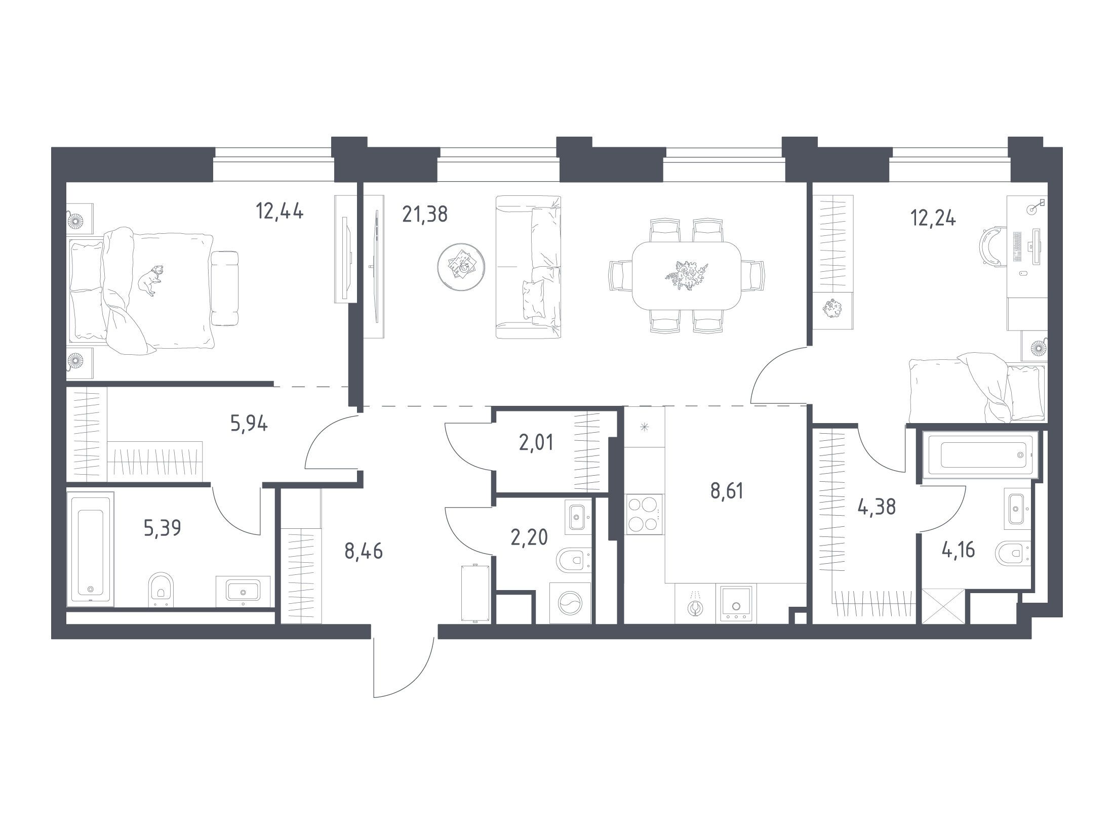 Планировка: 2-комн. квартира 87.40 м² в новостройке Верейская 41