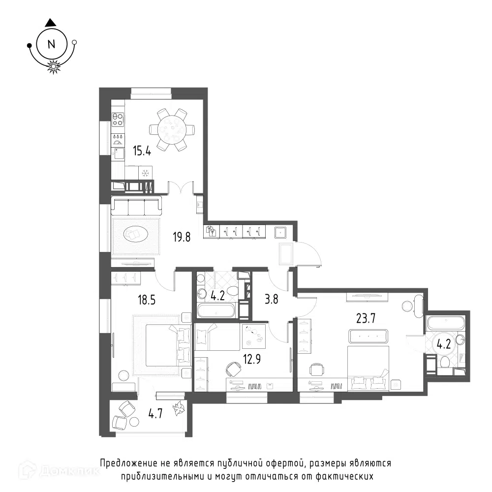Планировка: 3-комн. квартира 104.90 м² в новостройке Зеленая Река