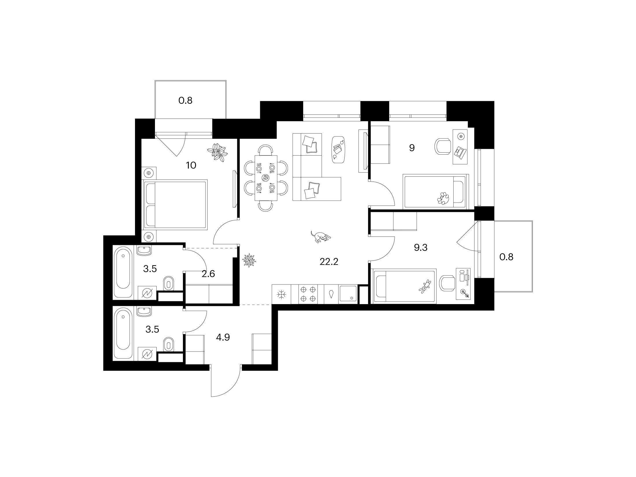 Планировка: 3-комн. квартира 66.60 м² в новостройке Онежский вал