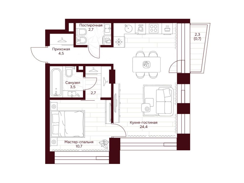 Планировка: 1-комн. квартира 49.20 м² в новостройке ЖК Дом 7 Даниловский