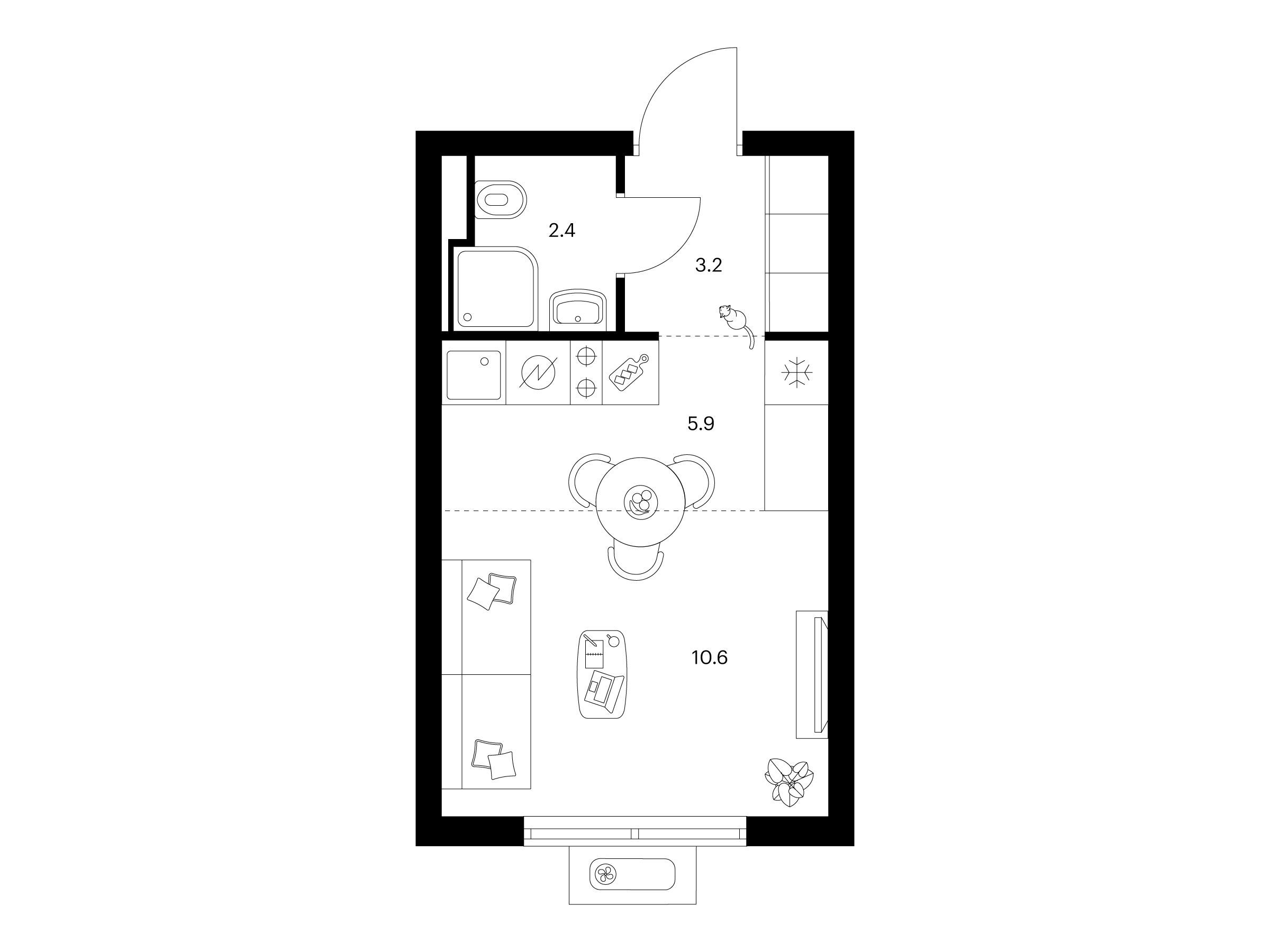 Планировка: Студия 22.10 м² в новостройке Янинский лес