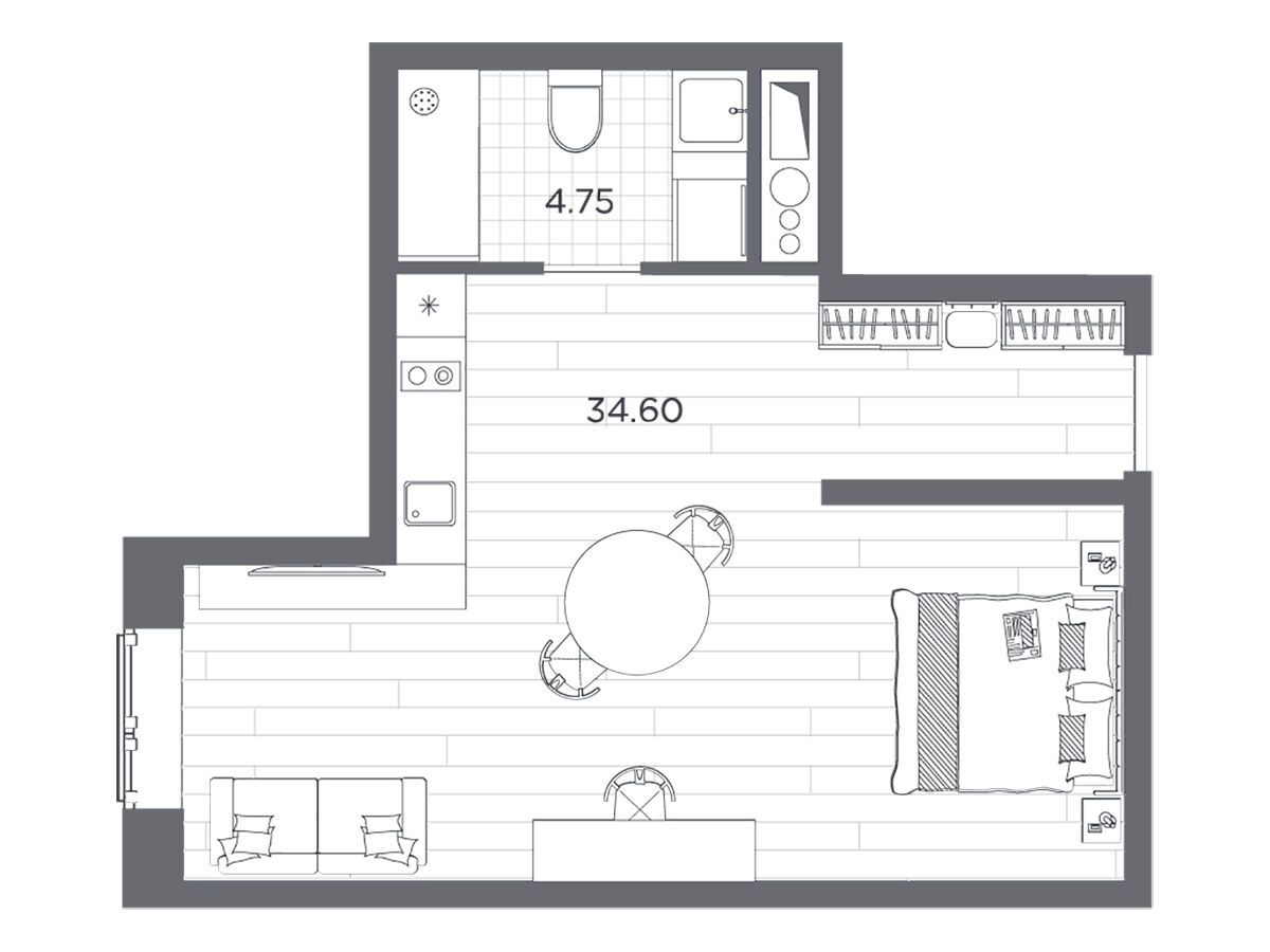 Планировка: Студия 39.35 м² в новостройке Ладожский Авенир
