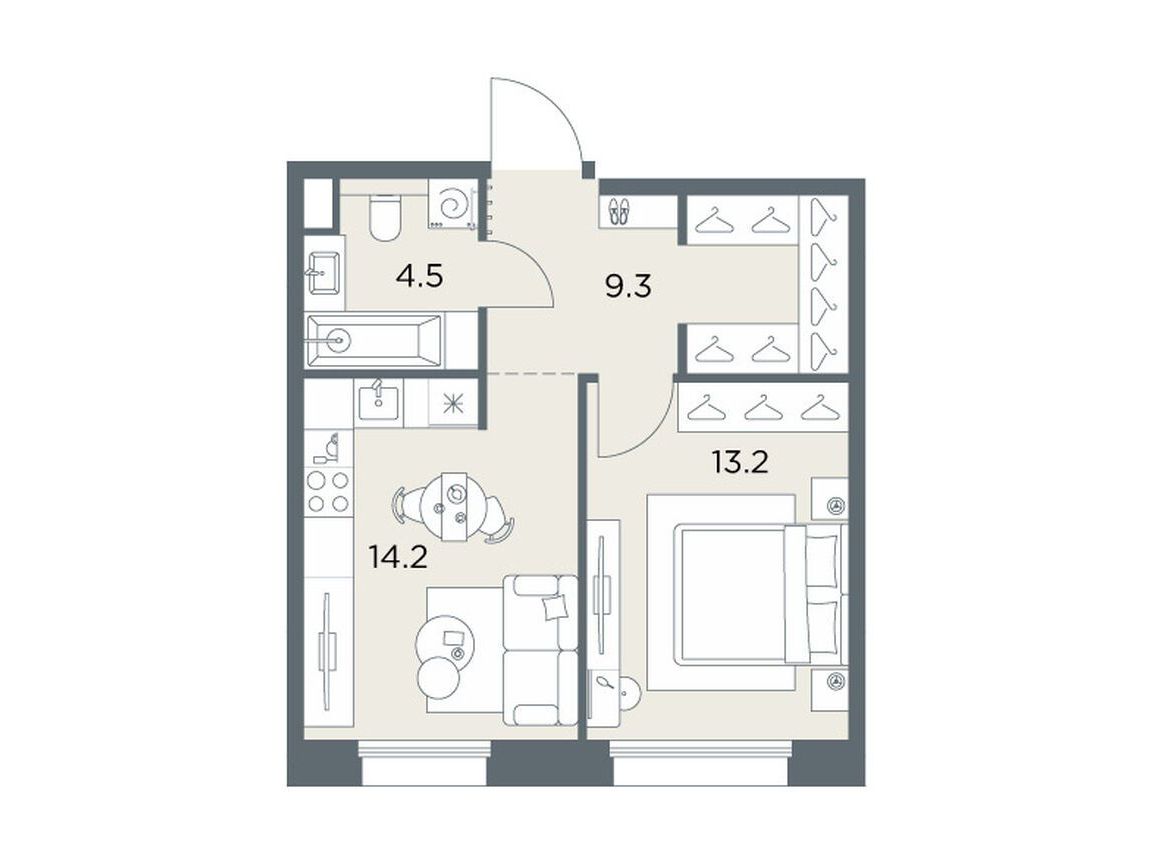 Планировка: 1-комн. квартира 41.20 м² в новостройке Станиславский
