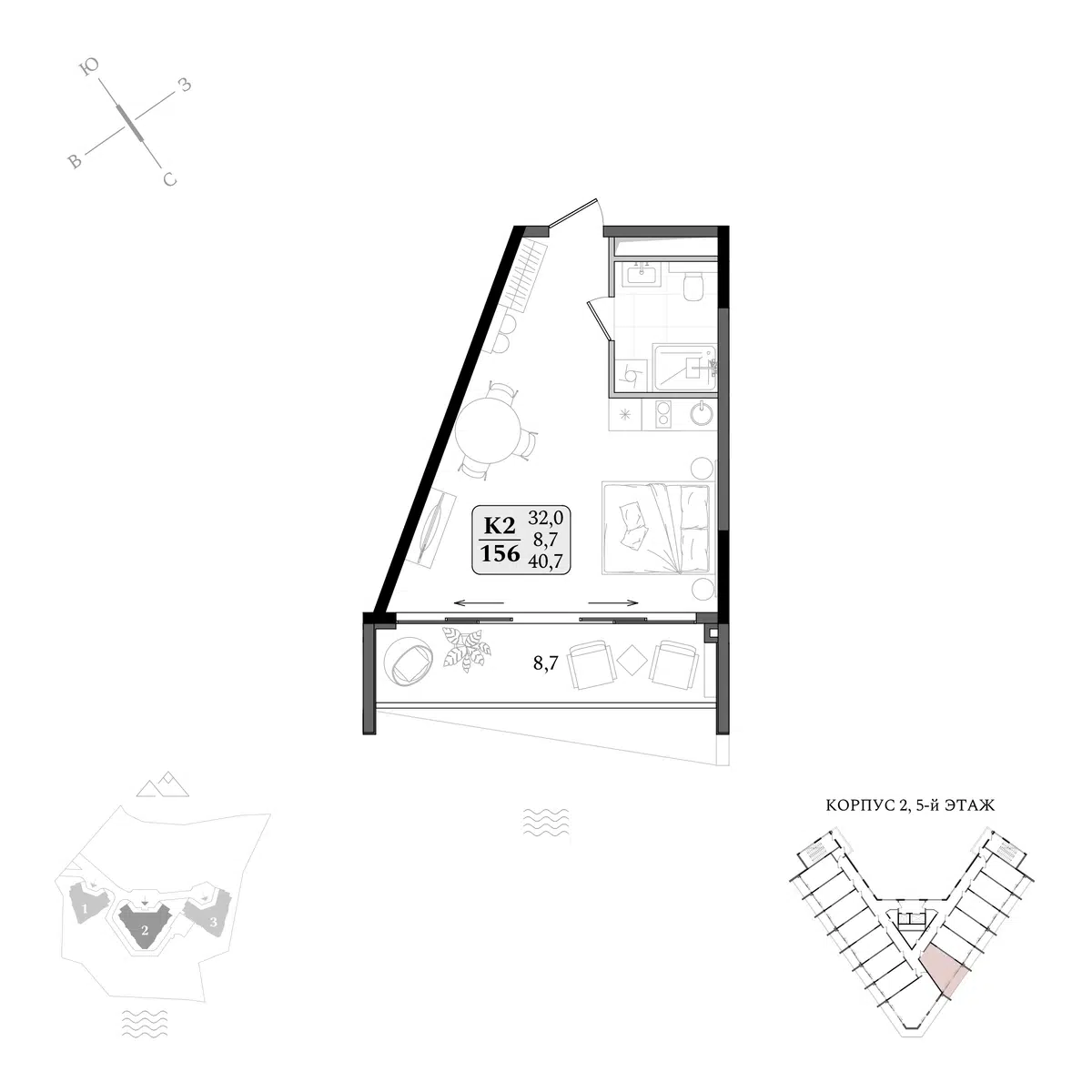Планировка: Студия 40.70 м² в новостройке Летто