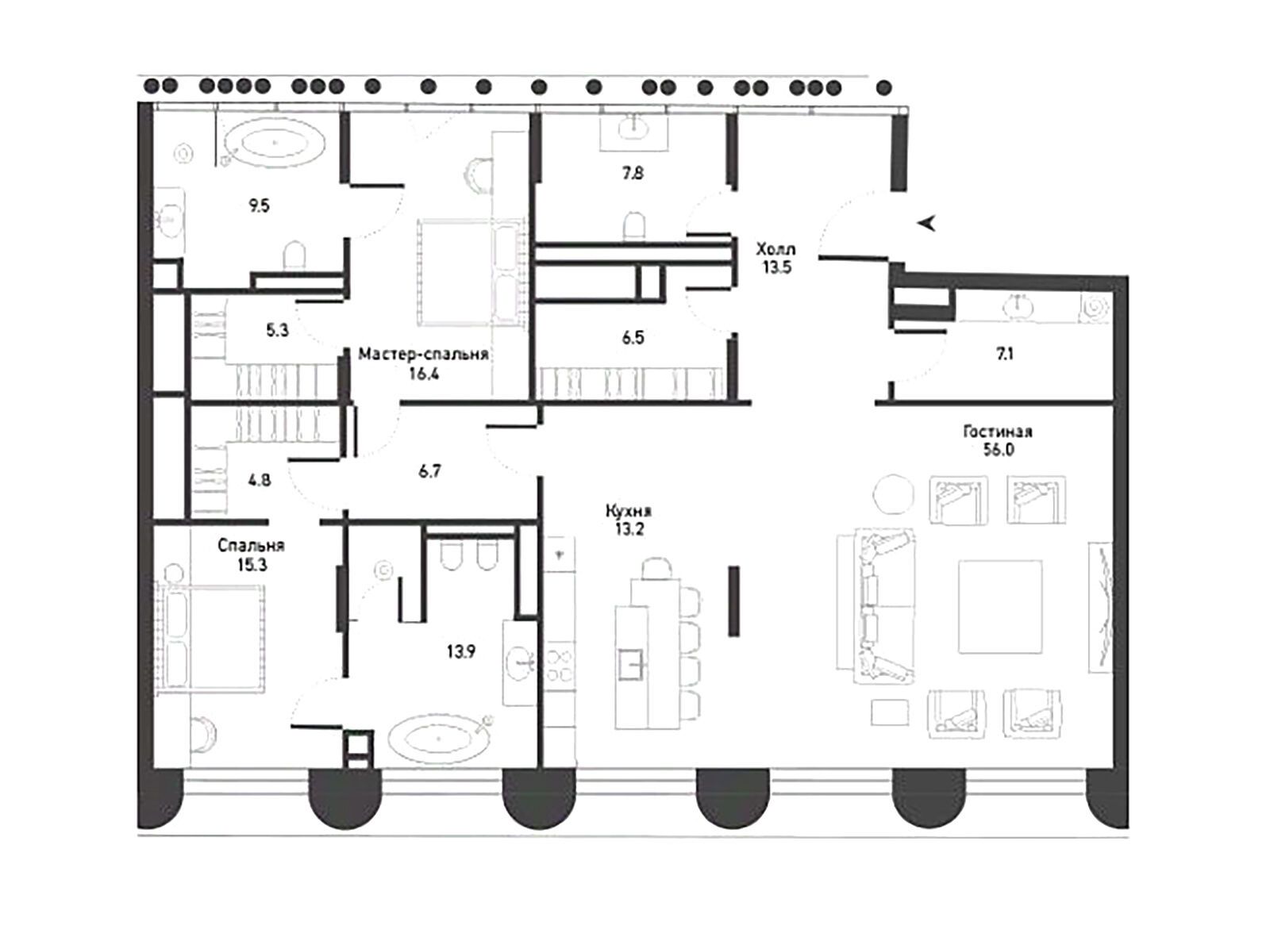 Планировка: 3-комн. квартира 178.70 м² в новостройке Никитский 6