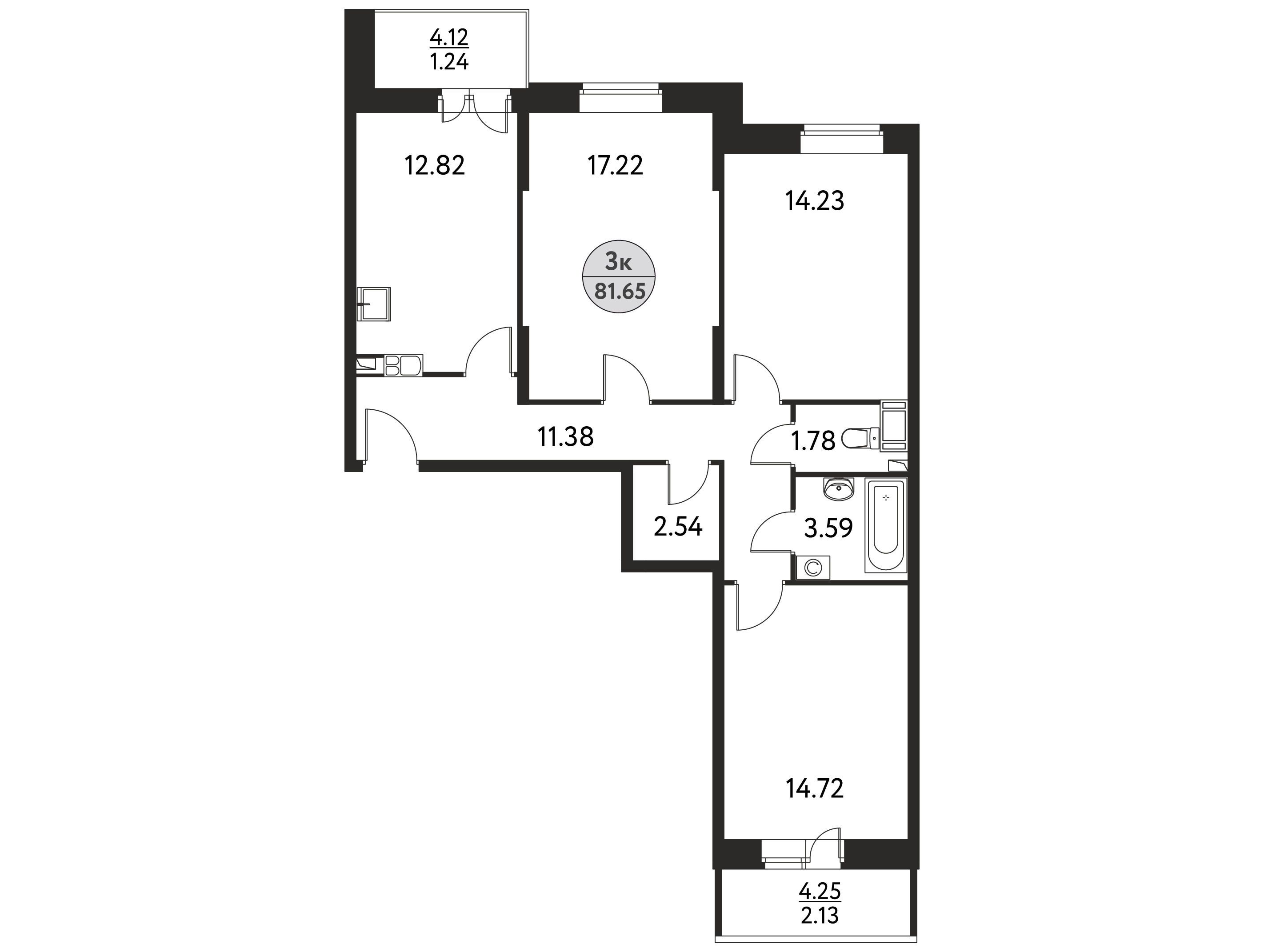 Планировка: 3-комн. квартира 81.65 м² в новостройке Дом на Сиреневой