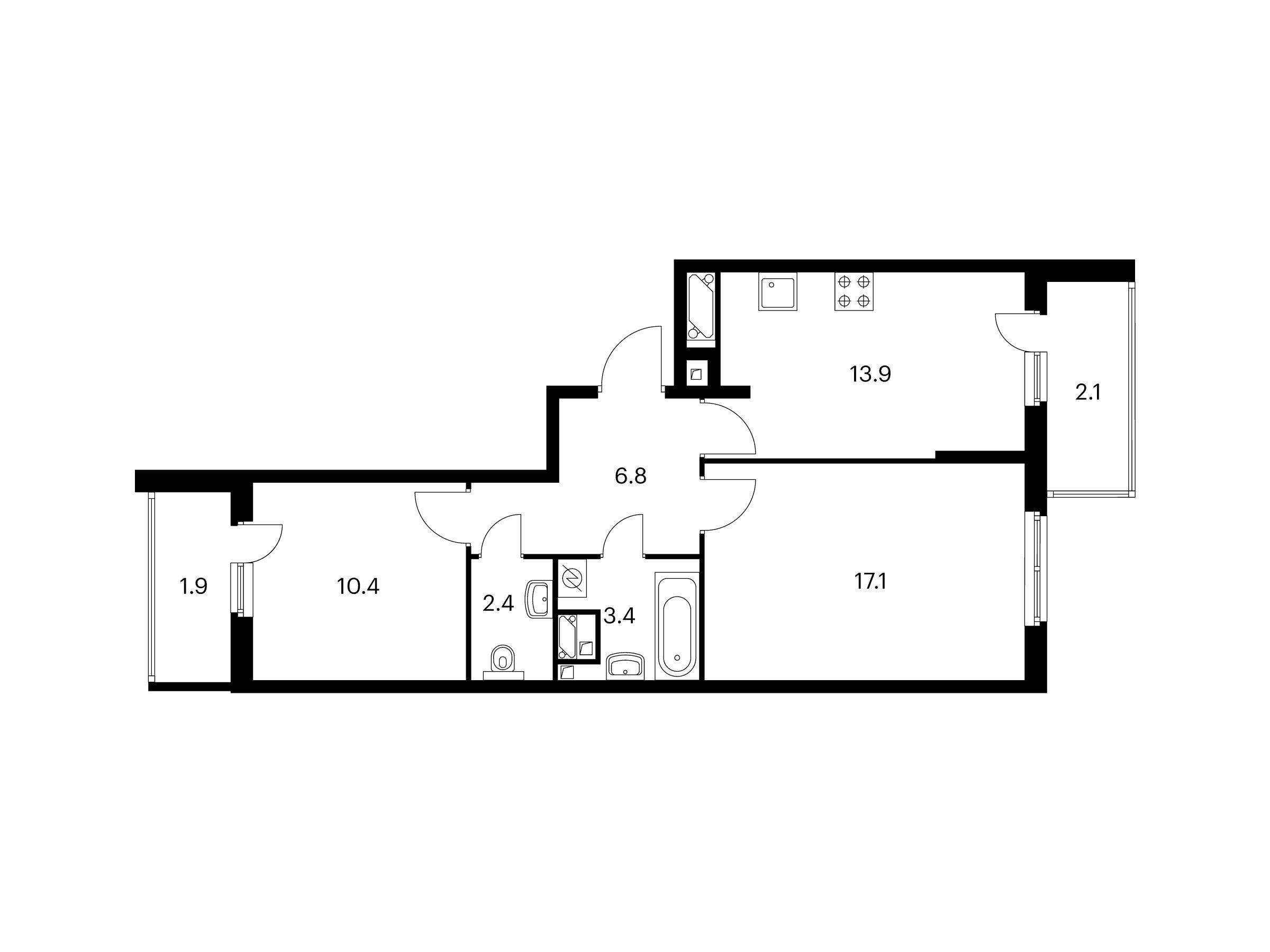 Планировка: 2-комн. квартира 58.00 м² в новостройке Митинский лес