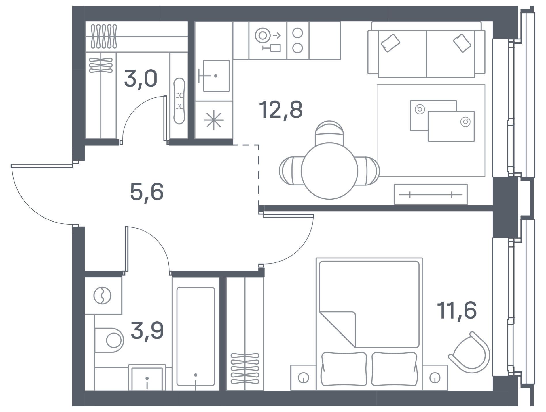 Планировка: 1-комн. квартира 36.90 м² в новостройке ЖК Портленд. Дом на берегу