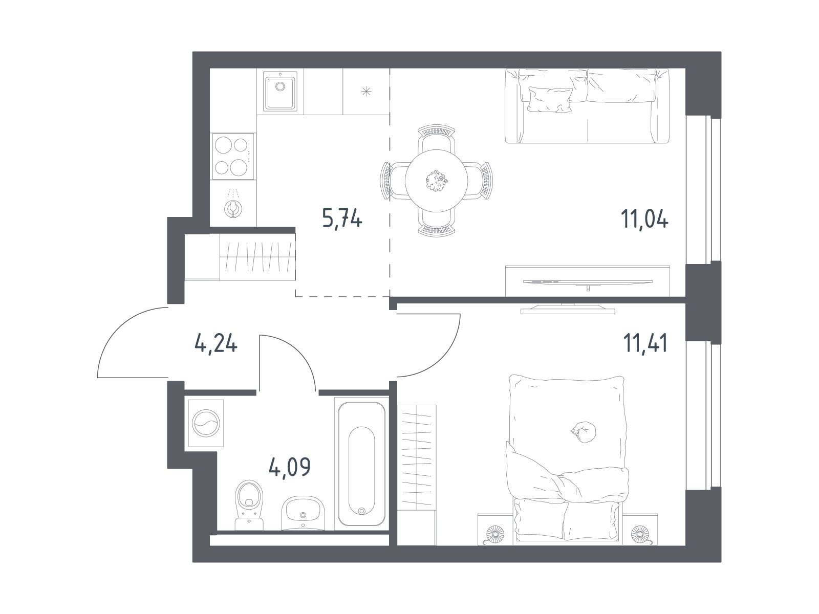 Планировка: 1-комн. квартира 36.52 м² в новостройке Новое Видное