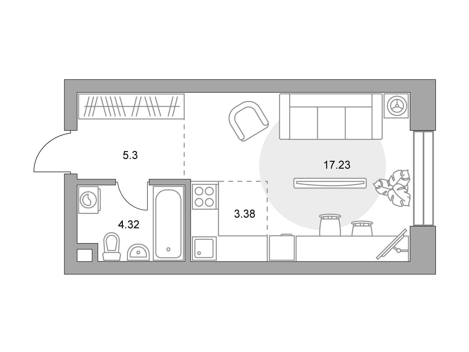 Планировка: Студия 30.23 м² в новостройке Павелецкая от Гранель