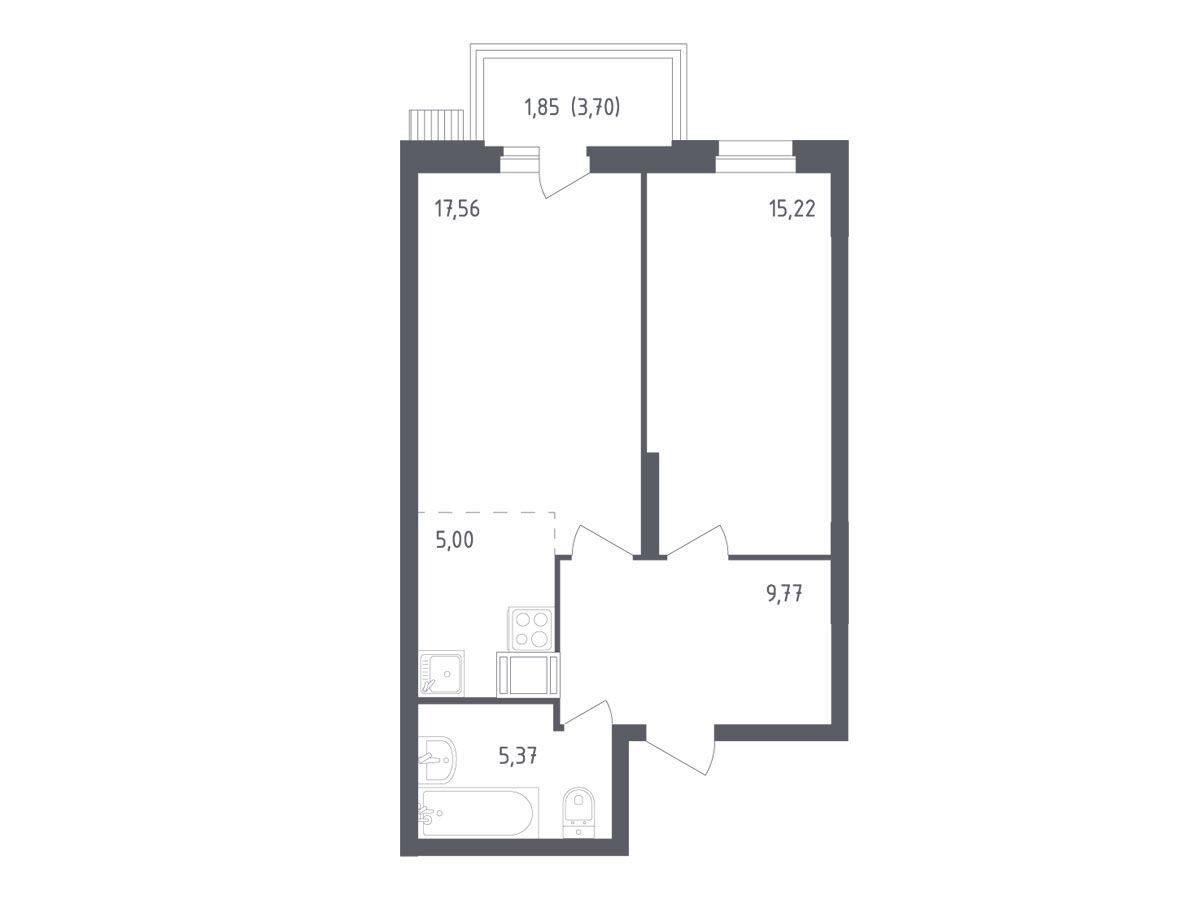 Планировка: 1-комн. квартира 54.30 м² в новостройке Егорово Парк
