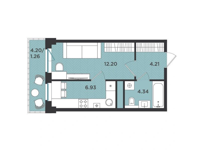 Планировка: 1-комн. квартира 28.94 м² в новостройке Новокасимово