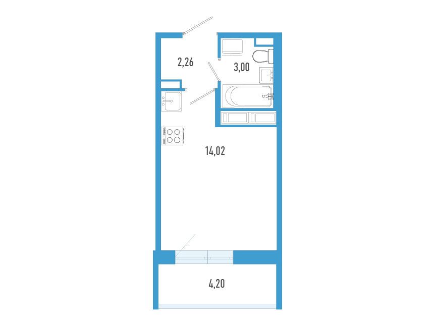 Планировка: Студия 20.54 м² в новостройке Аэросити