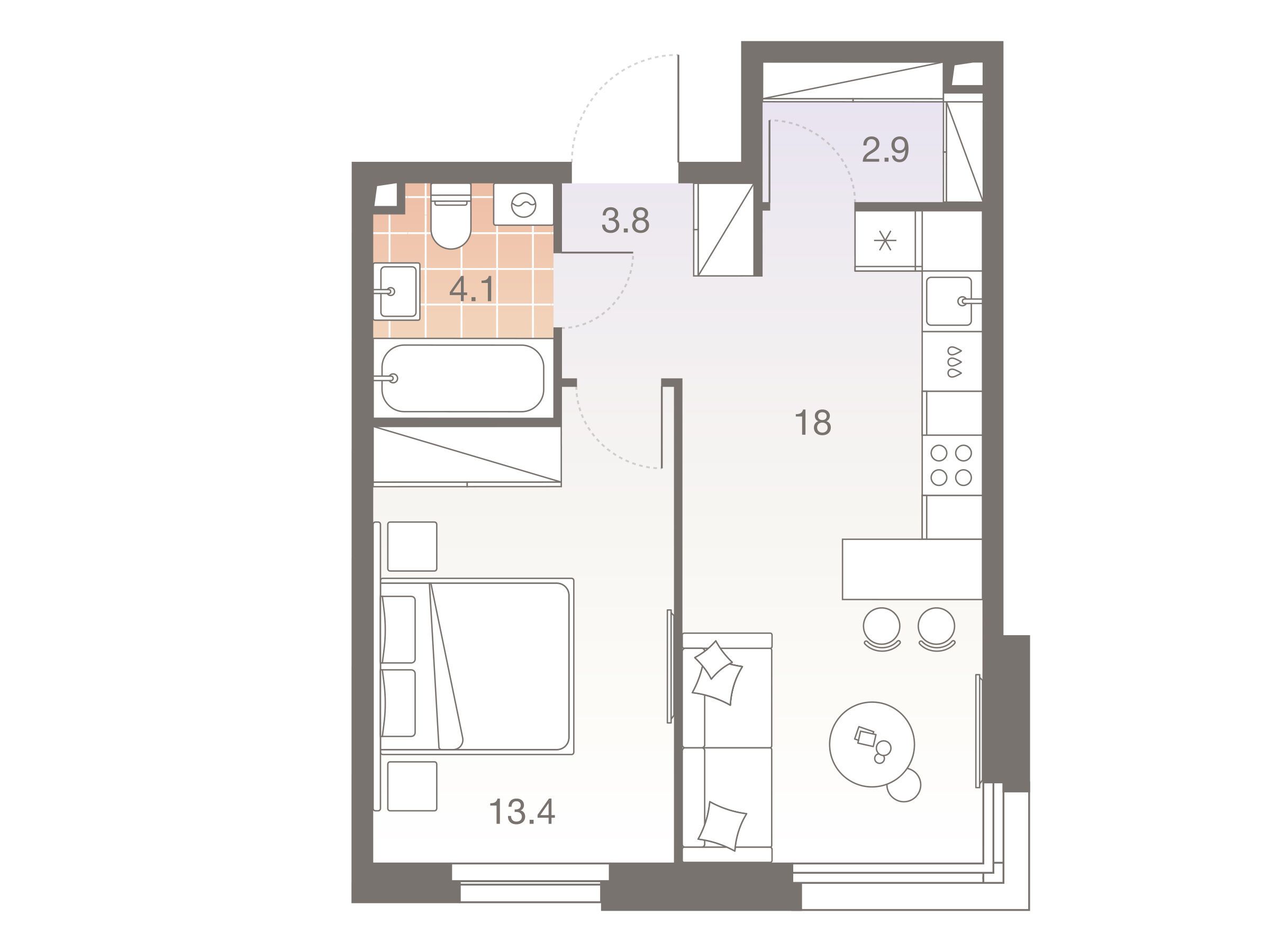 Планировка: 2-комн. квартира 42.40 м² в новостройке ЖК Твелв