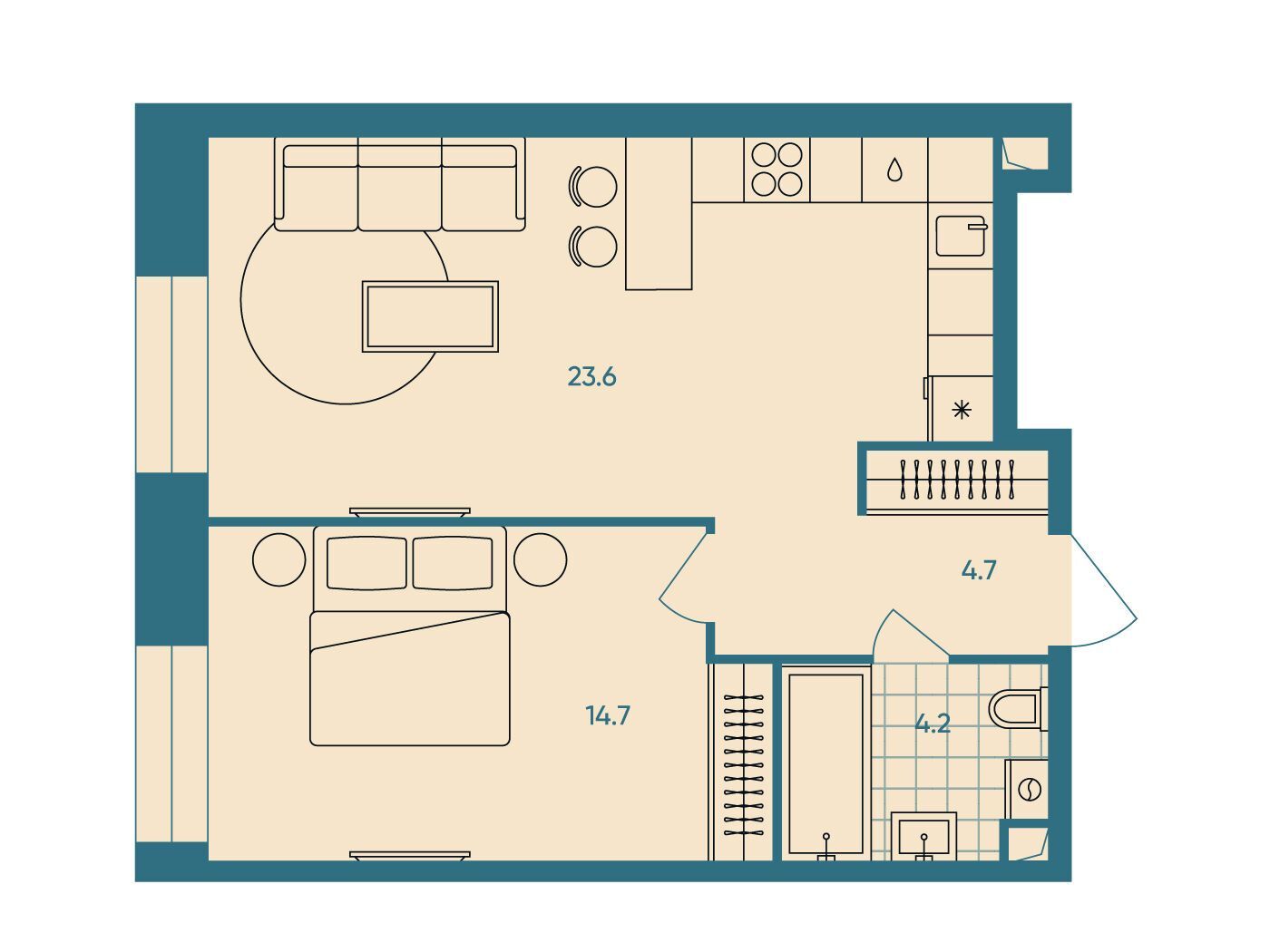 Планировка: 2-комн. квартира 47.10 м² в новостройке ЖК ЭРА