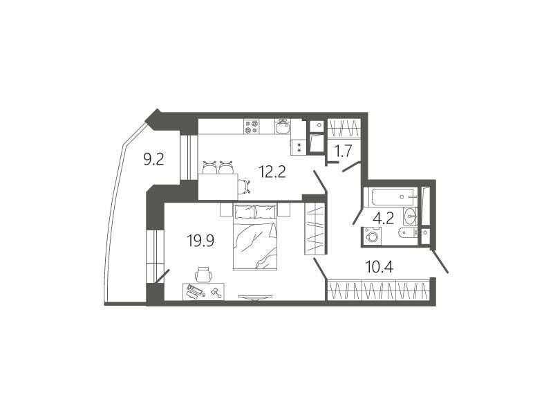 Планировка: 1-комн. квартира 51.20 м² в новостройке ЖК Мессиер 18