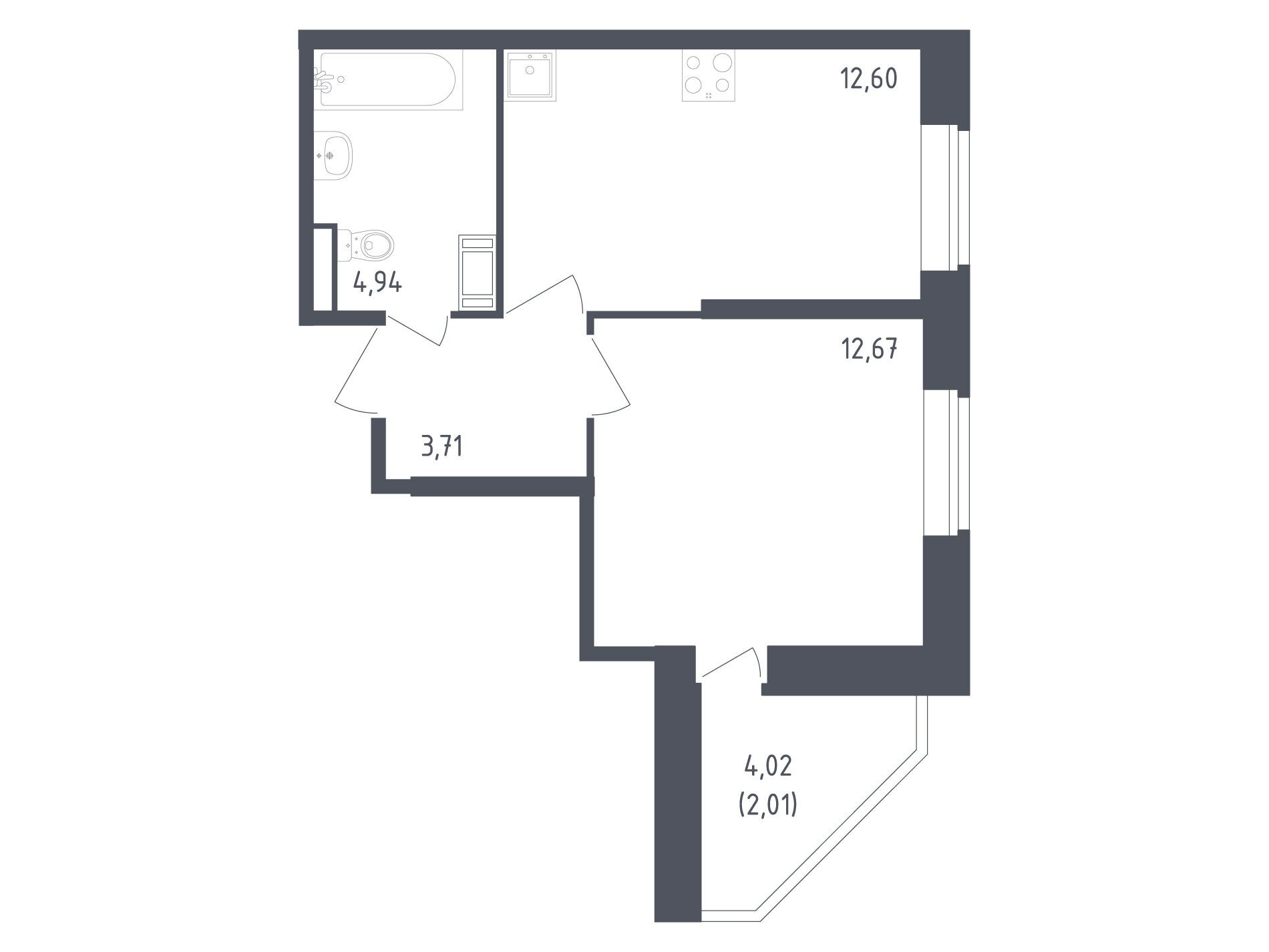 Планировка: 1-комн. квартира 35.93 м² в новостройке Живи! В Рыбацком