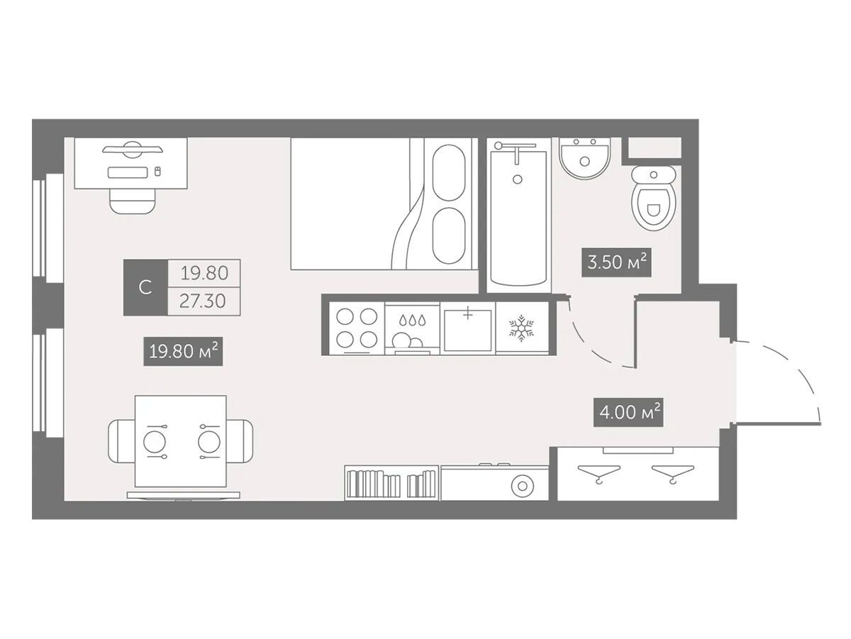 Планировка: Студия 27.30 м² в новостройке Зум на Неве