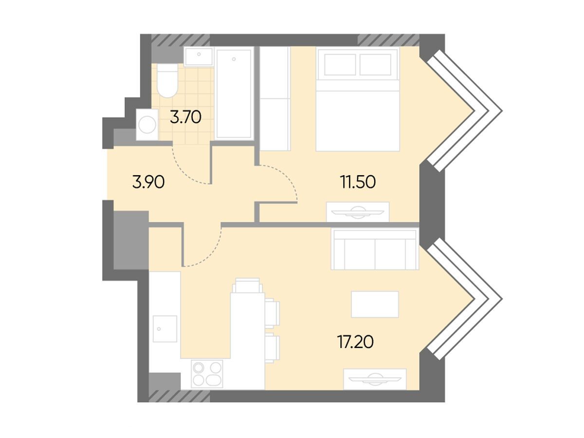 Планировка: 1-комн. квартира 36.30 м² в новостройке ЖК Вейв