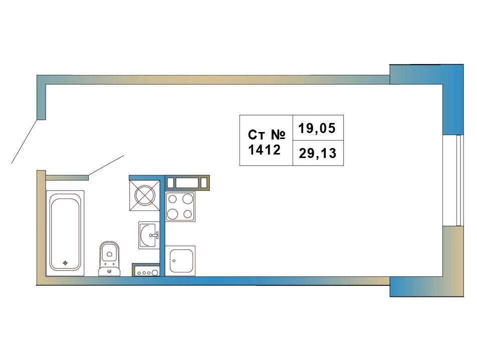 Планировка: Студия 29.13 м² в новостройке Атмосфера Выборга