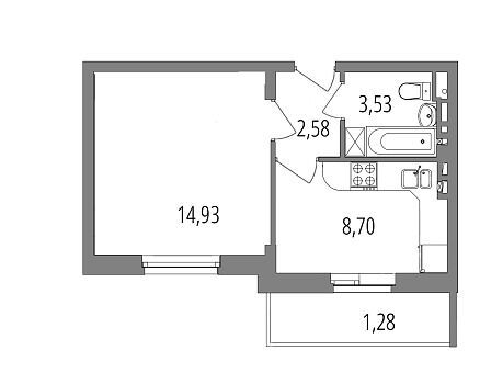 Планировка: 1-комн. квартира 31.02 м² в новостройке Внуково Парк 2