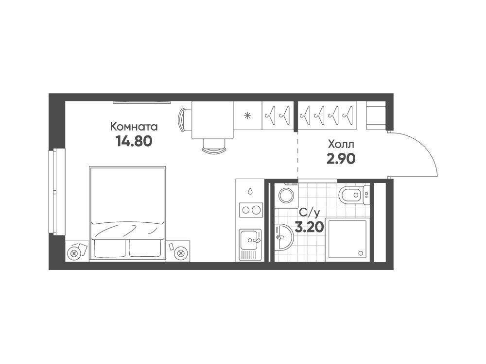 Планировка: Студия 20.90 м² в новостройке Авеню-апарт Пулково