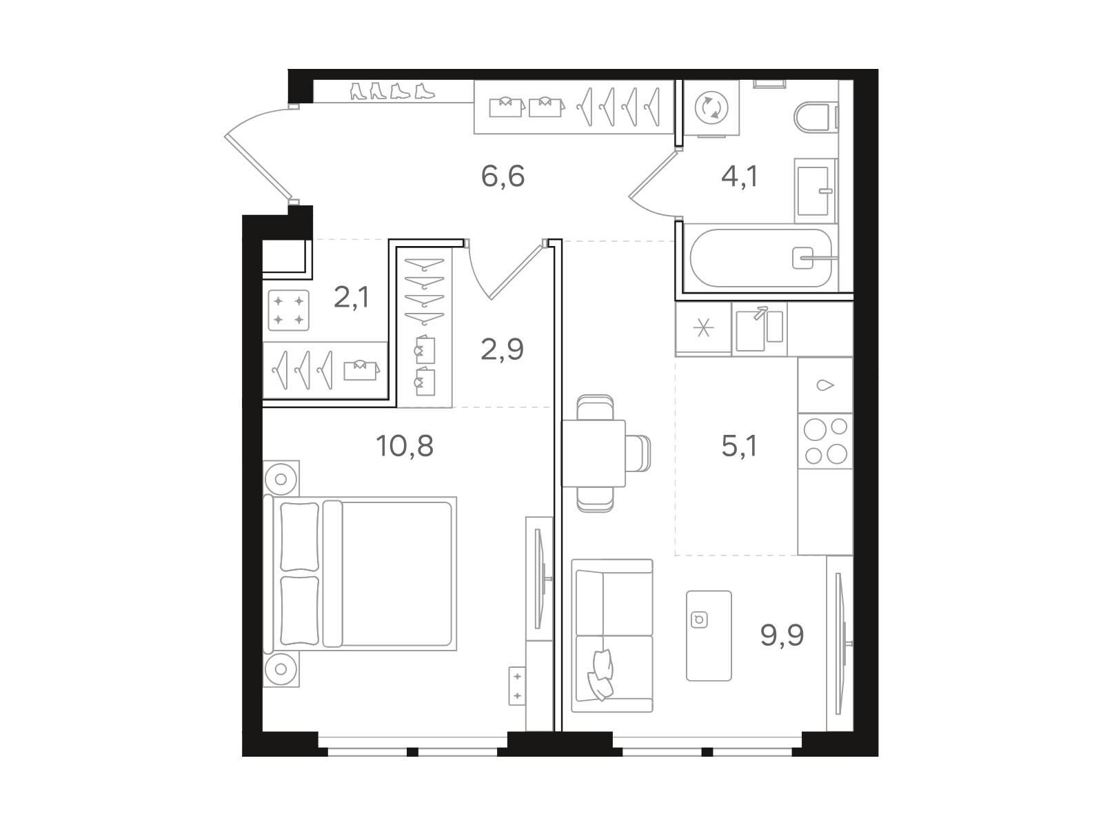 Планировка: 1-комн. квартира 41.50 м² в новостройке НАЗАРÉ