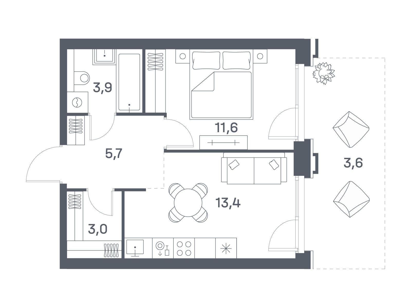 Планировка: 1-комн. квартира 41.20 м² в новостройке Портленд. Дом на берегу