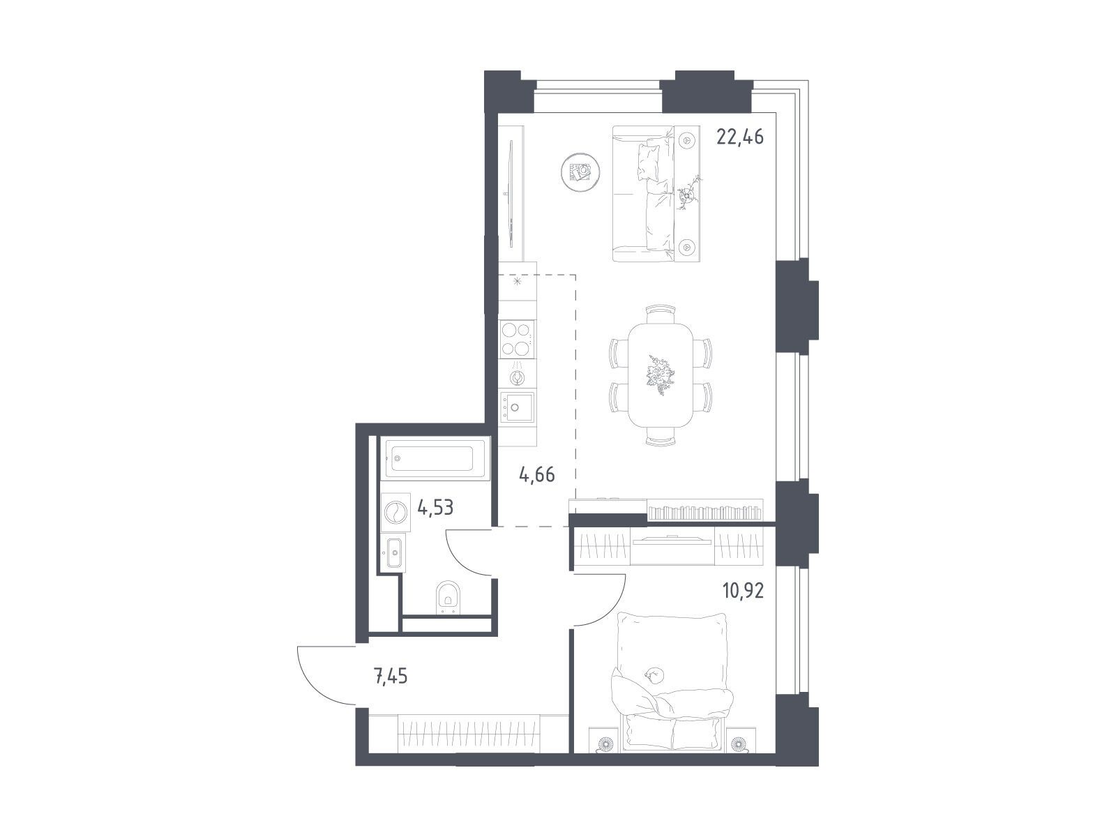 Планировка: 1-комн. квартира 50.02 м² в новостройке Верейская 41