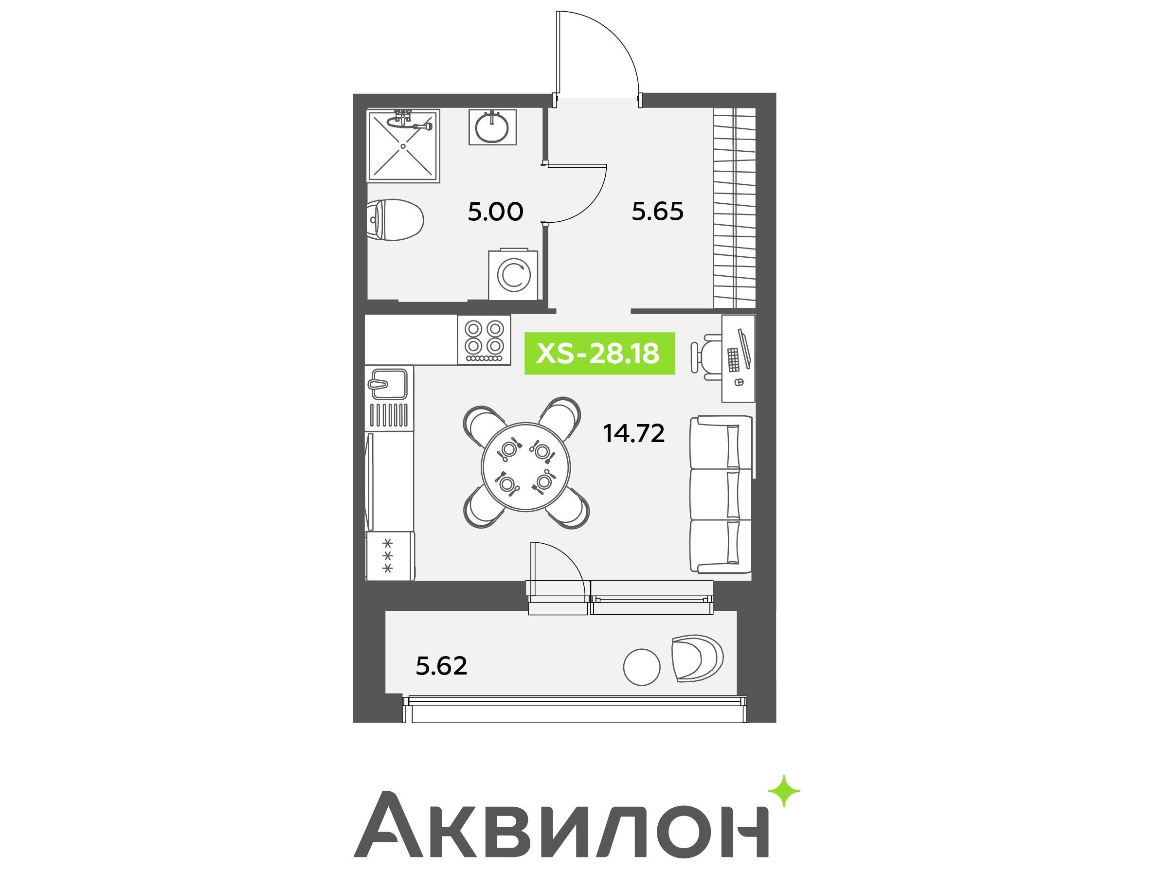 Планировка: Студия 28.50 м² в новостройке Аквилон Лив