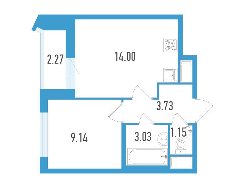 Планировка: 1-комн. квартира 32.19 м² в новостройке ЖК Южный форт