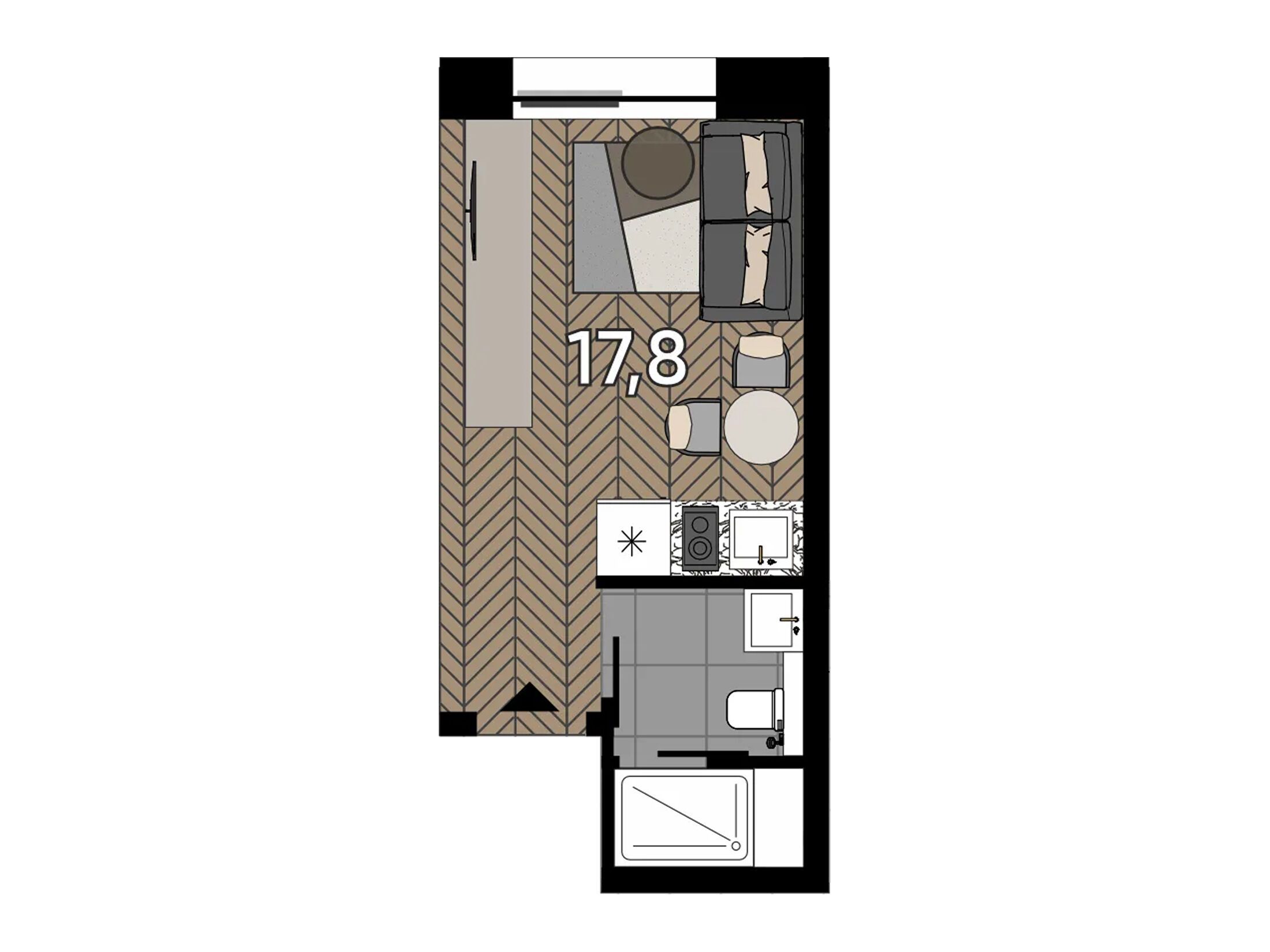 Планировка: Студия 17.80 м² в новостройке Зорге 9