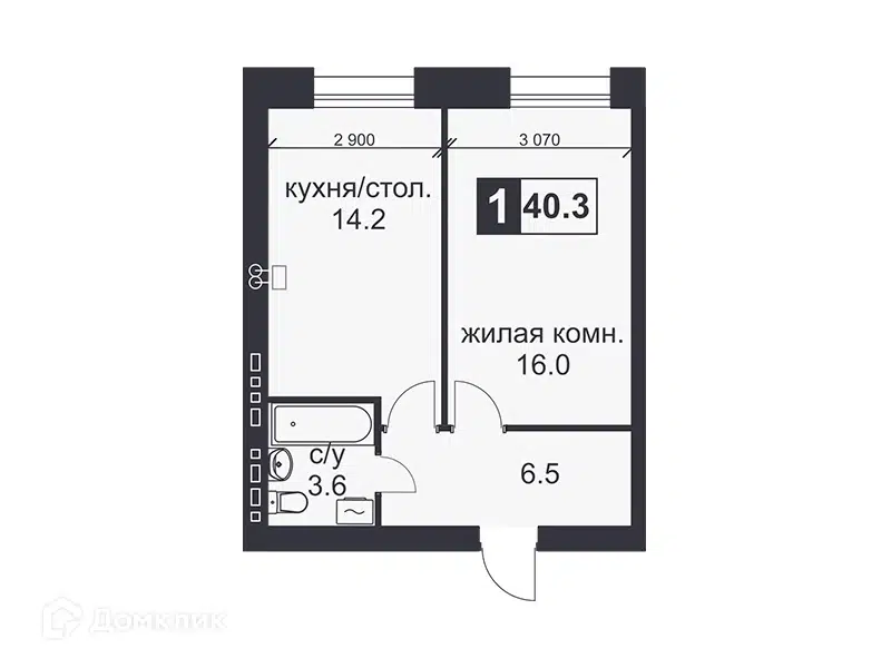 Планировка: 1-комн. квартира 40.30 м² в новостройке Михайловский