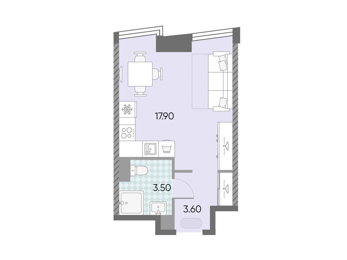 Планировка: Студия 25.00 м² в новостройке Обручева 30