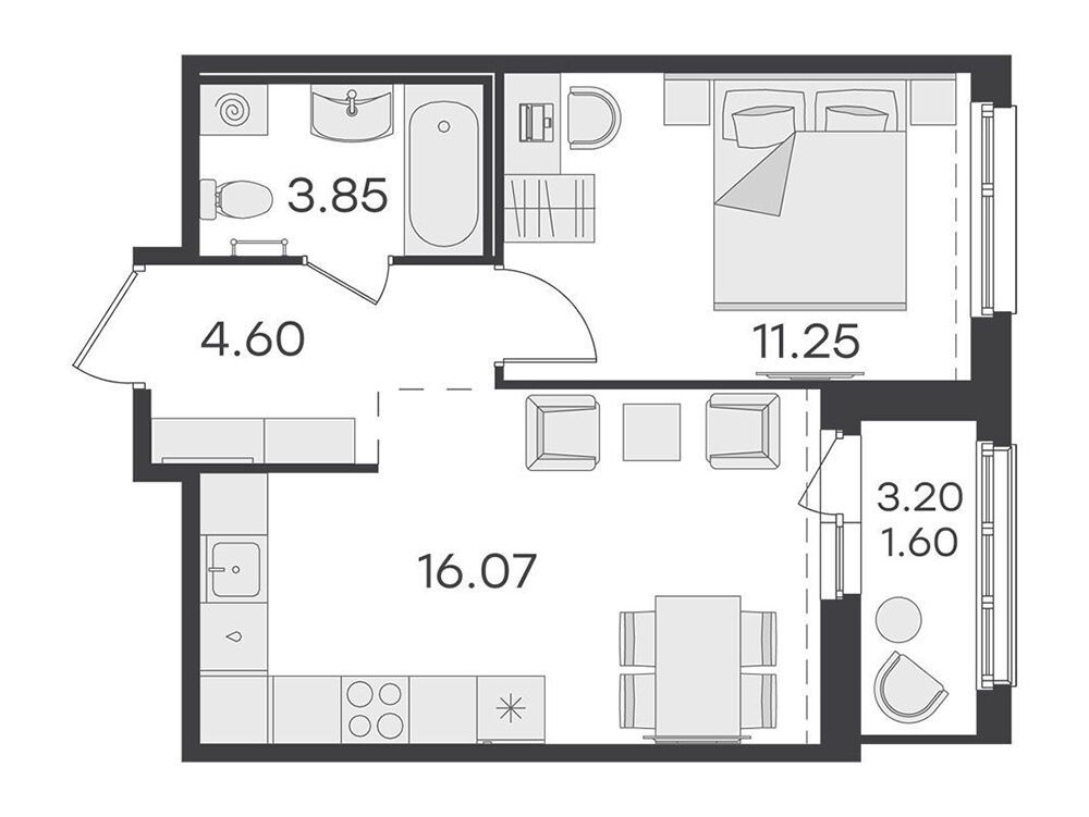 Планировка: 1-комн. квартира 37.00 м² в новостройке Глоракс Парголово