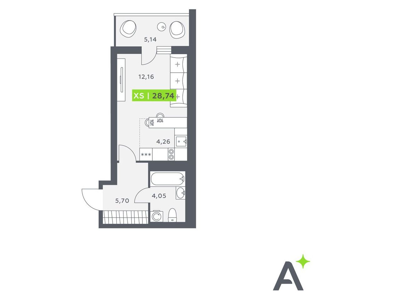 Планировка: Студия 29.29 м² в новостройке Аквилон Верба