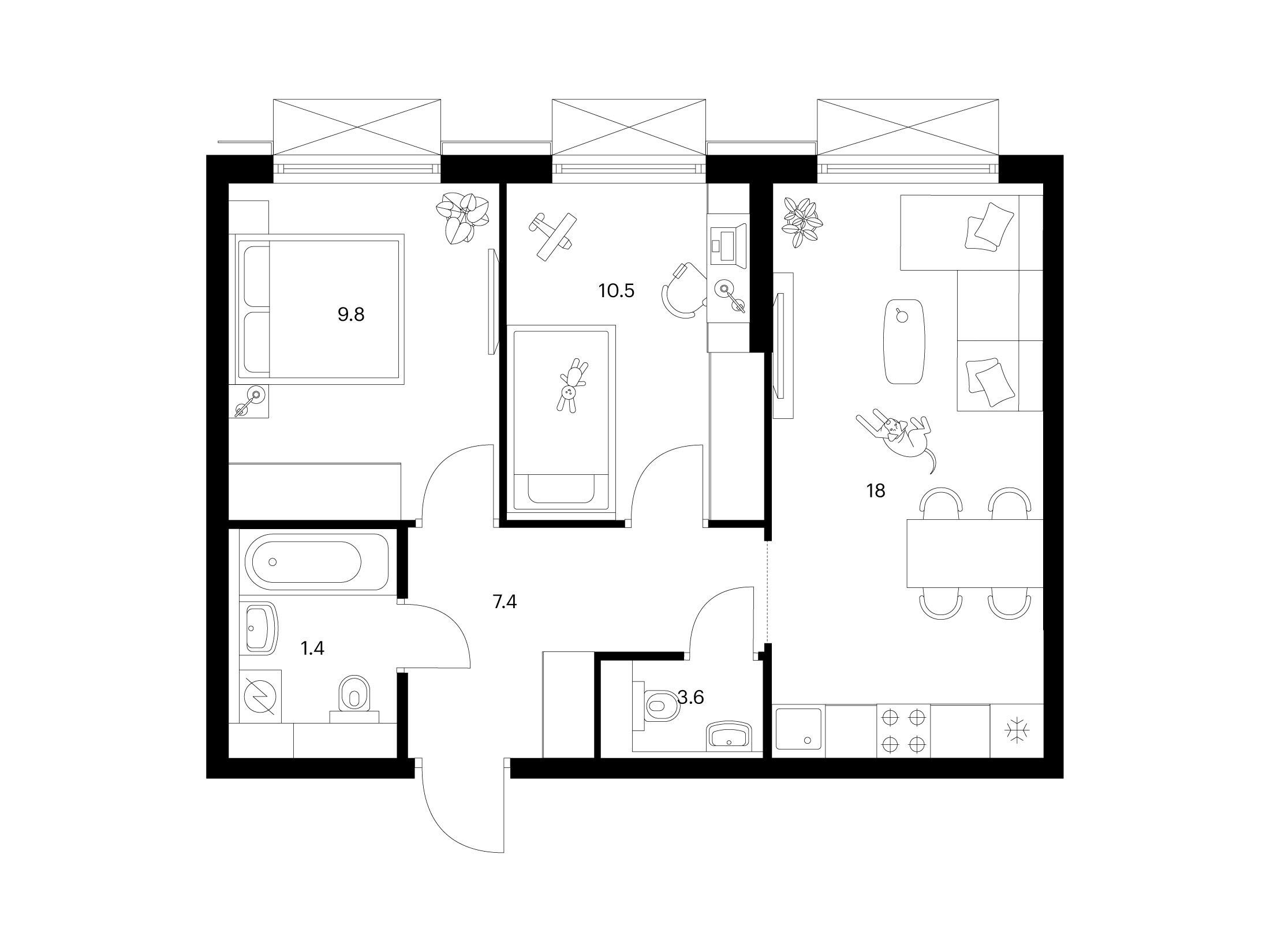 Планировка: 2-комн. квартира 50.70 м² в новостройке 2-й Иртышский