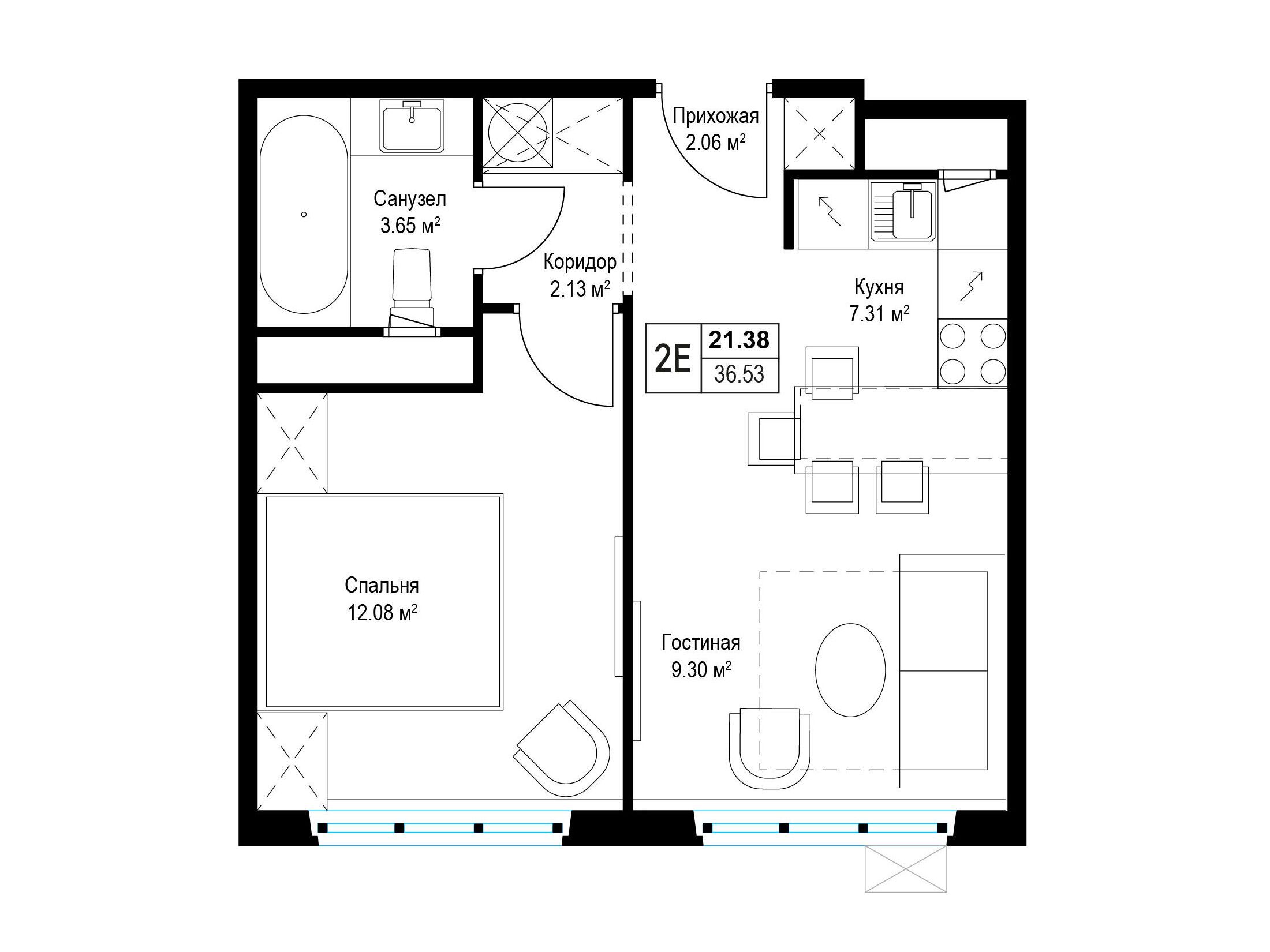 Планировка: 1-комн. квартира 36.40 м² в новостройке У реки Эко Видное 2