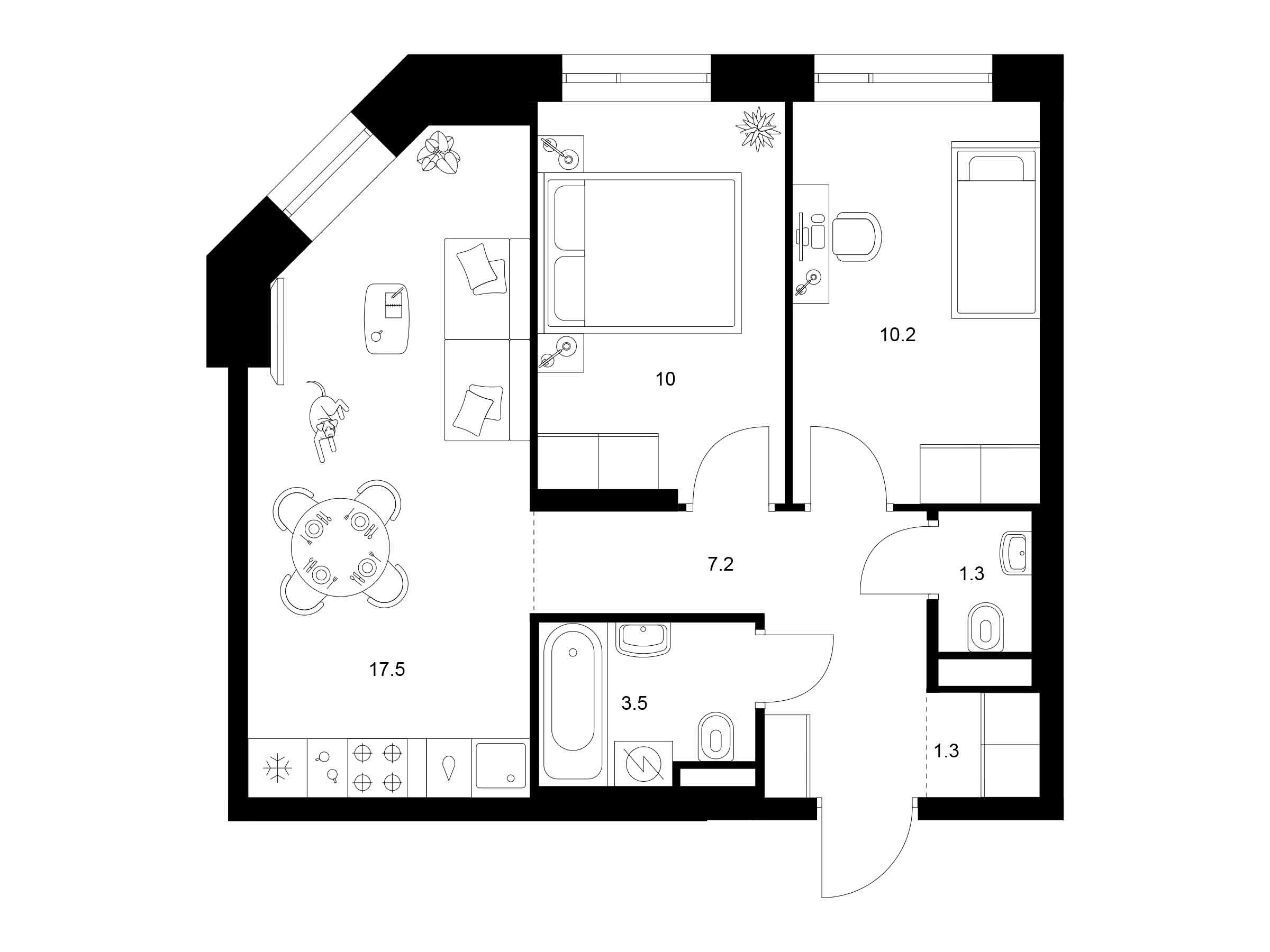 Планировка: 2-комн. квартира 51.00 м² в новостройке ЖК Лосиноостровский парк