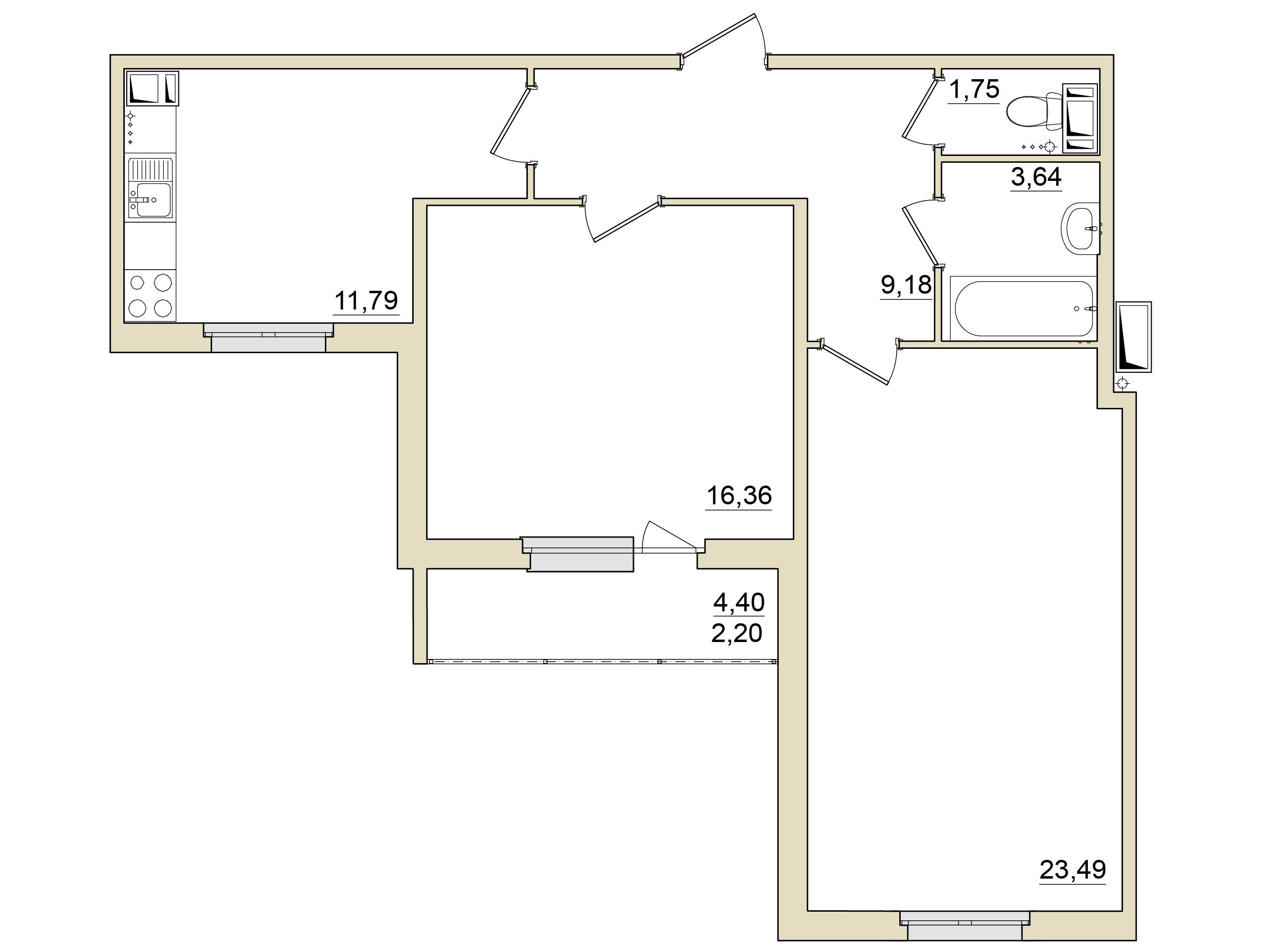 Планировка: 2-комн. квартира 68.90 м² в новостройке Гранхольм Вилладж